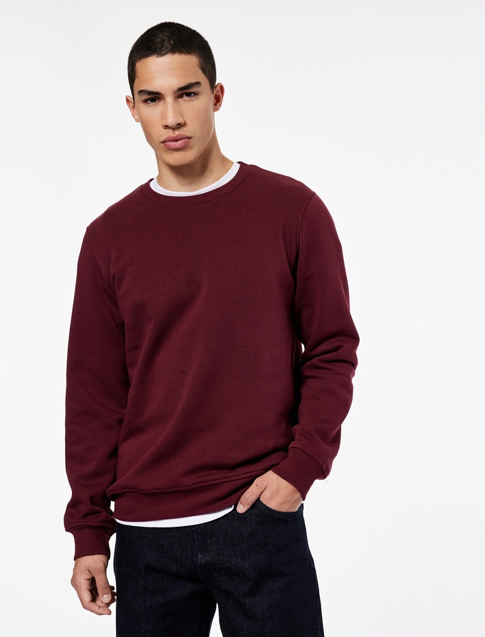  Pamuklu Uzun Kollu Şardonlu Bisiklet Yaka Erkek Basic Sweatshirt