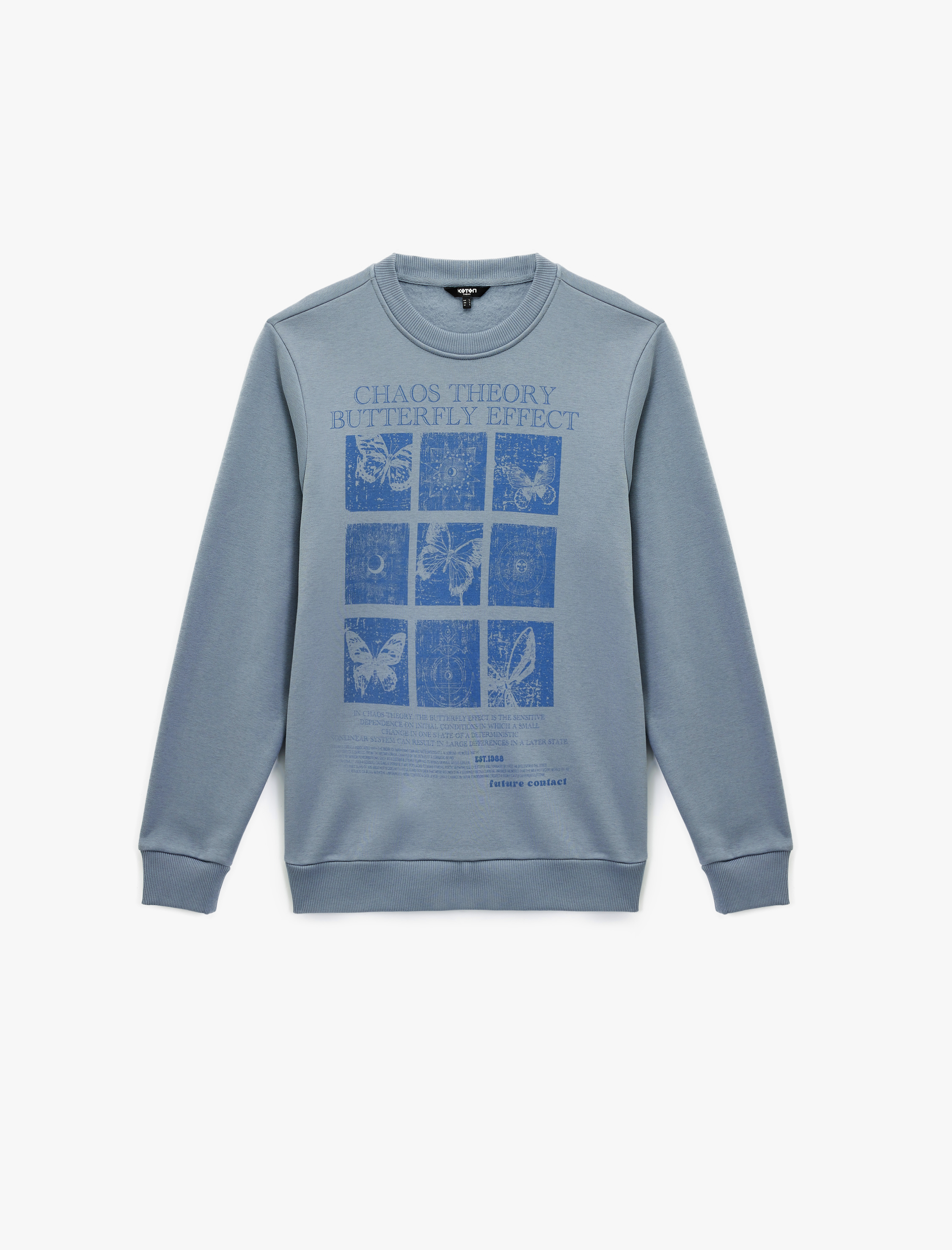   Uzun Kollu Bisiklet Yaka Şardonlu Baskılı Sweatshirt