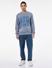 Uzun Kollu Bisiklet Yaka Şardonlu Baskılı Sweatshirt