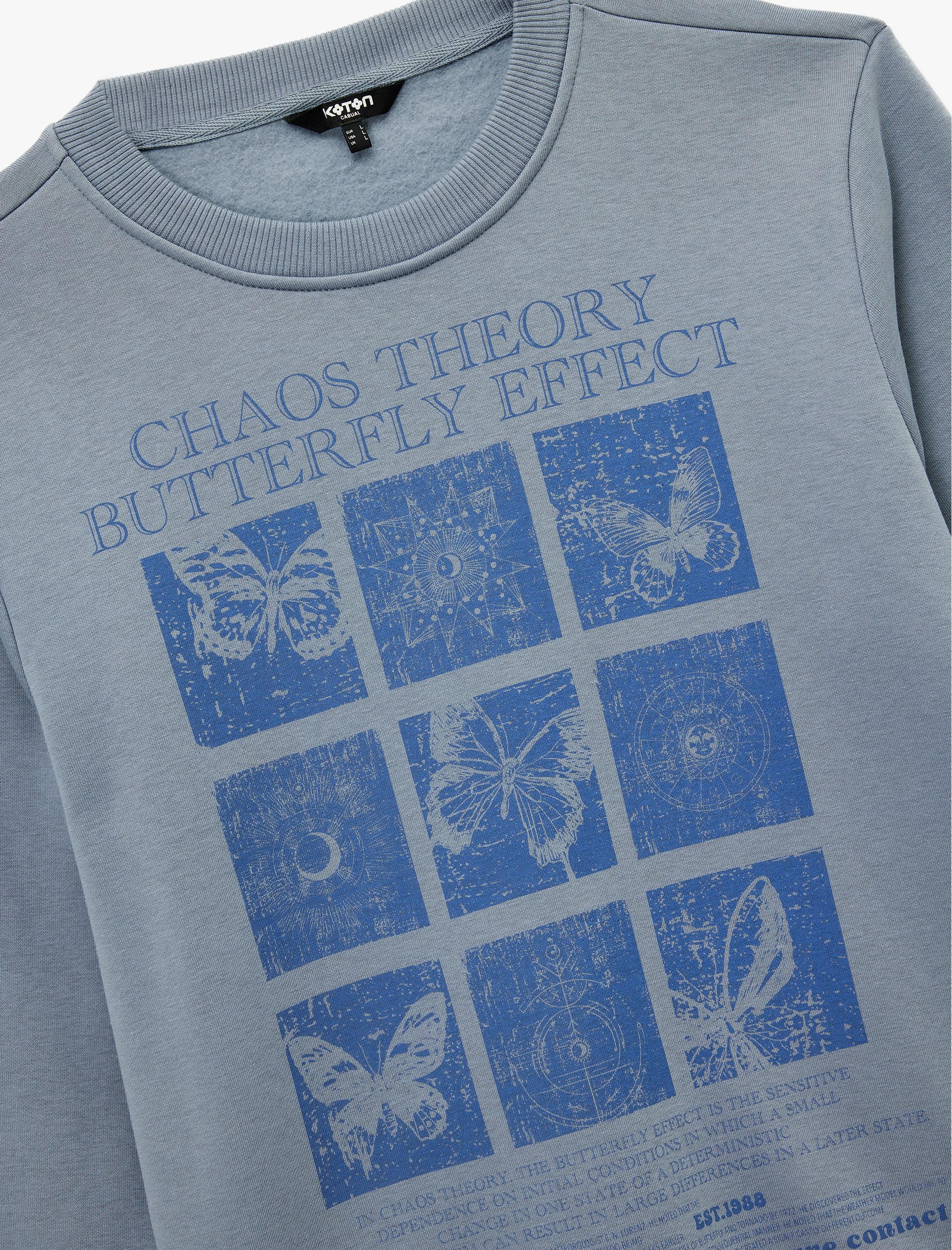   Uzun Kollu Bisiklet Yaka Şardonlu Baskılı Sweatshirt