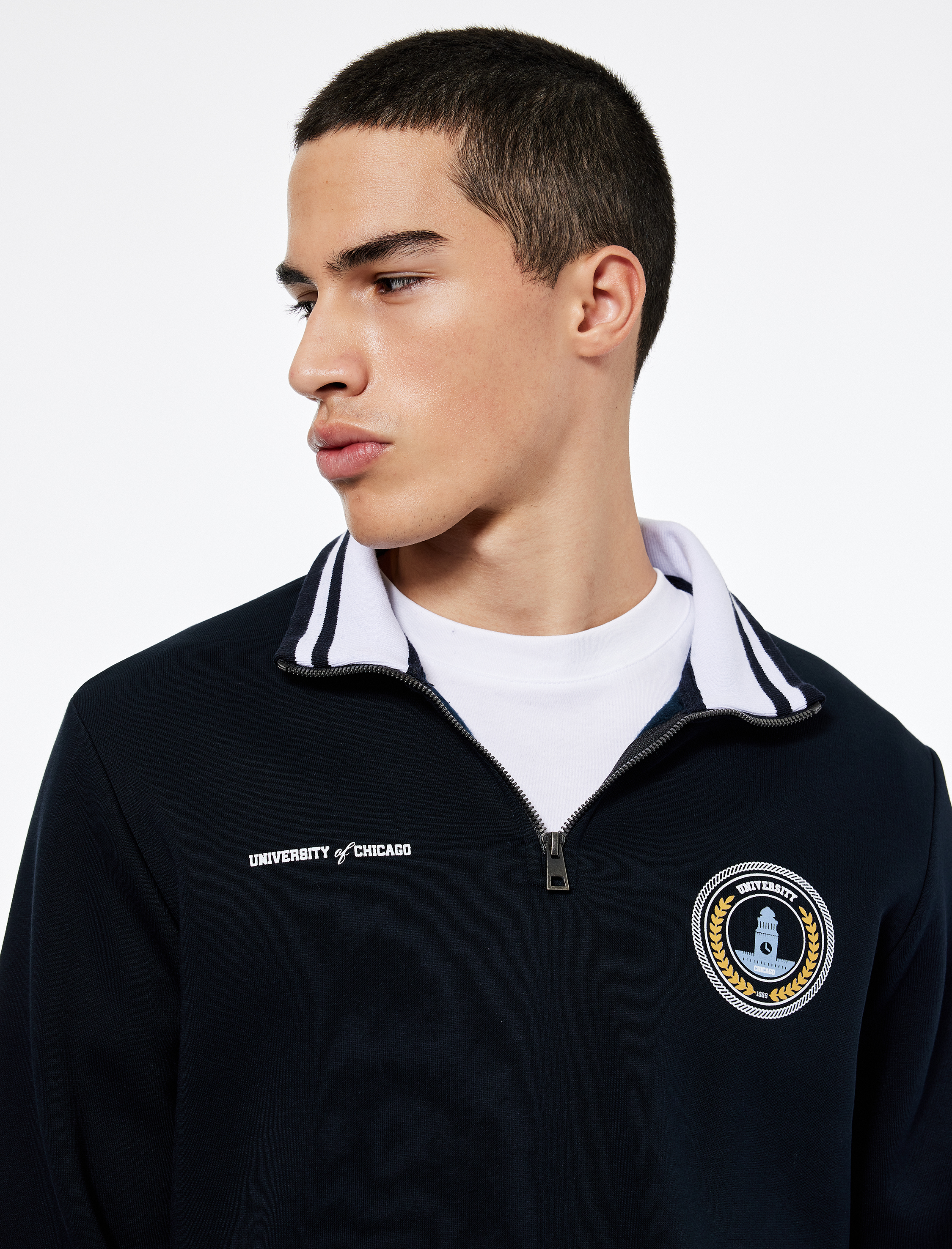   Uzun Kollu Şardonlu Baskılı Yarım Fermuarlı Sweatshirt