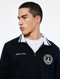 Uzun Kollu Şardonlu Baskılı Yarım Fermuarlı Sweatshirt