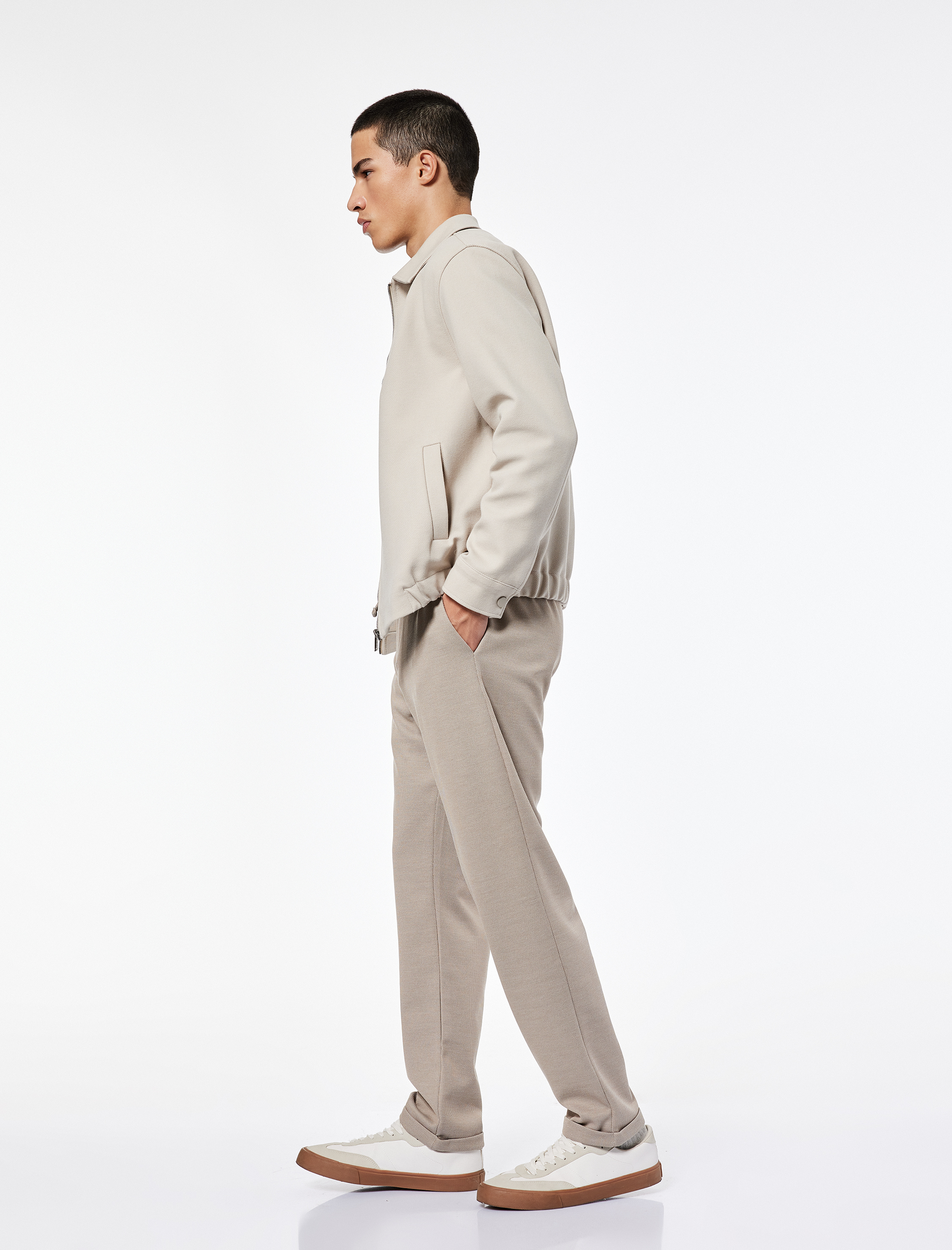   Cep Detaylı Düğmeli Pike Kumaş Beli Bağcıklı Pantolon