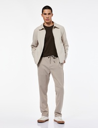 Cep Detaylı Düğmeli Pike Kumaş Beli Bağcıklı Pantolon