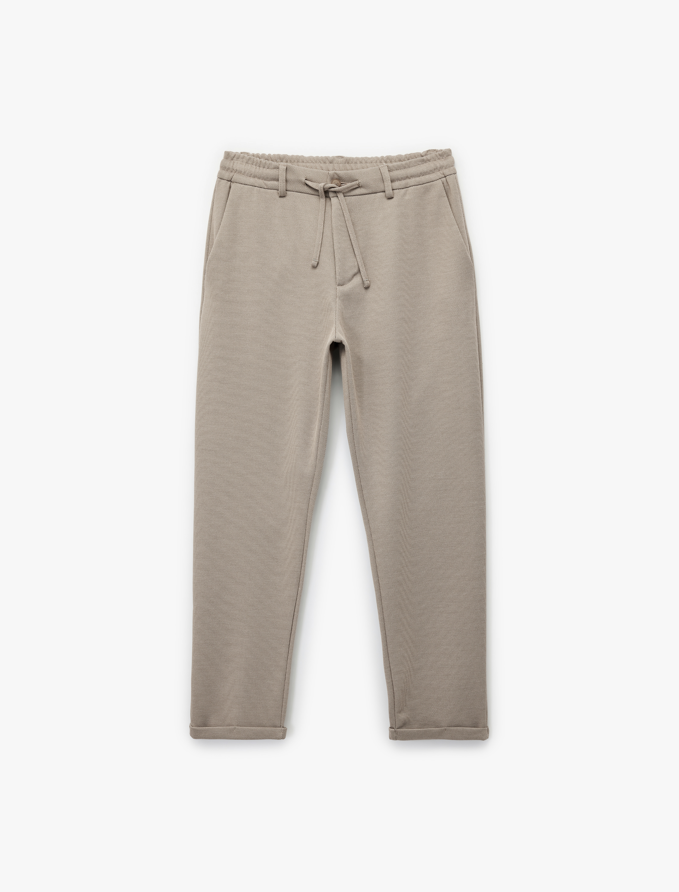   Cep Detaylı Düğmeli Pike Kumaş Beli Bağcıklı Pantolon