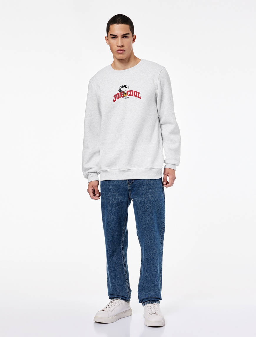 Koton Erkek Uzun Kollu Şardonlu Bisiklet Yaka Lisanslı Snoopy Baskılı Sweatshirt