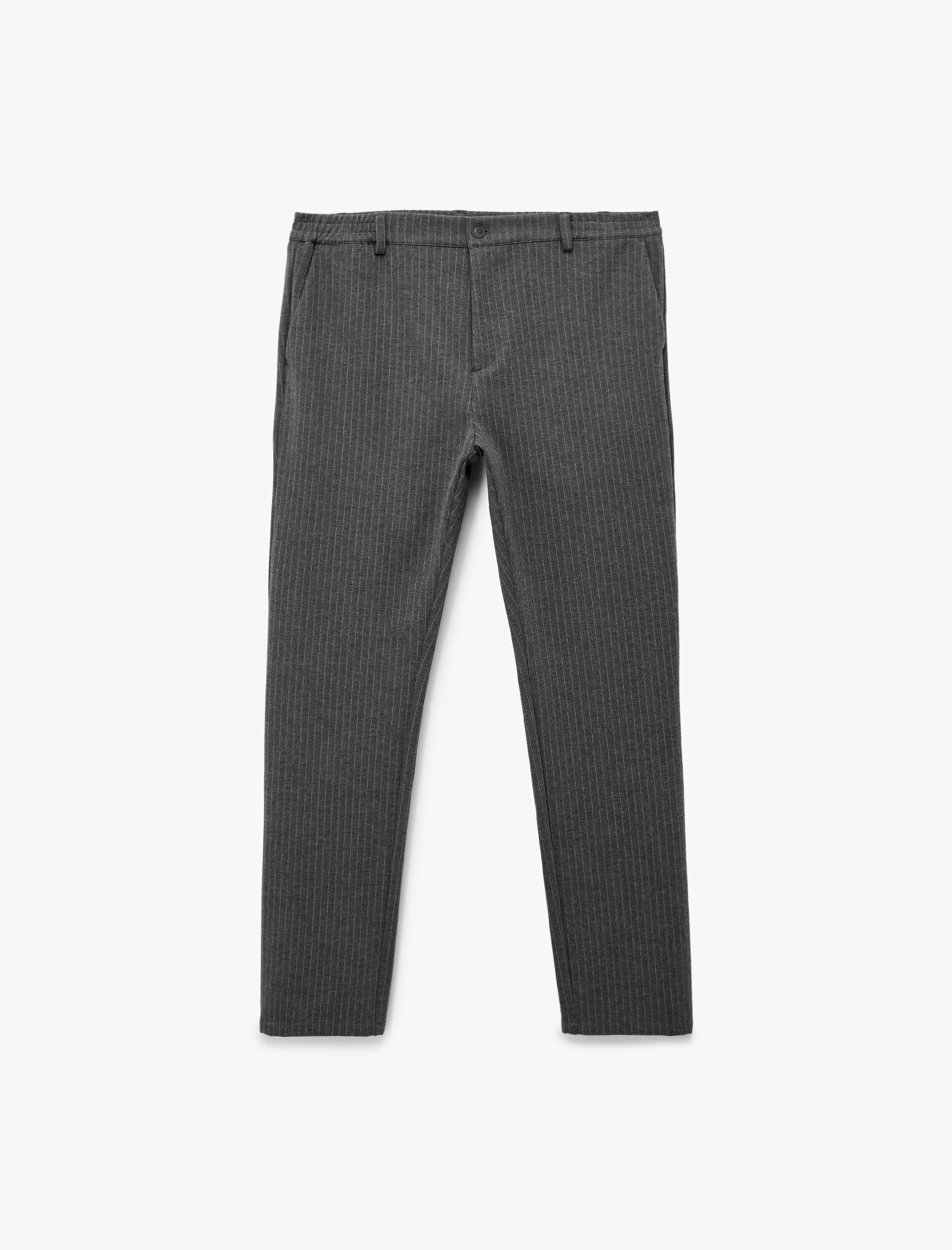   Viskon Karışımlı Cepli Regular Fit Çizgili Pileli Kumaş Pantolon