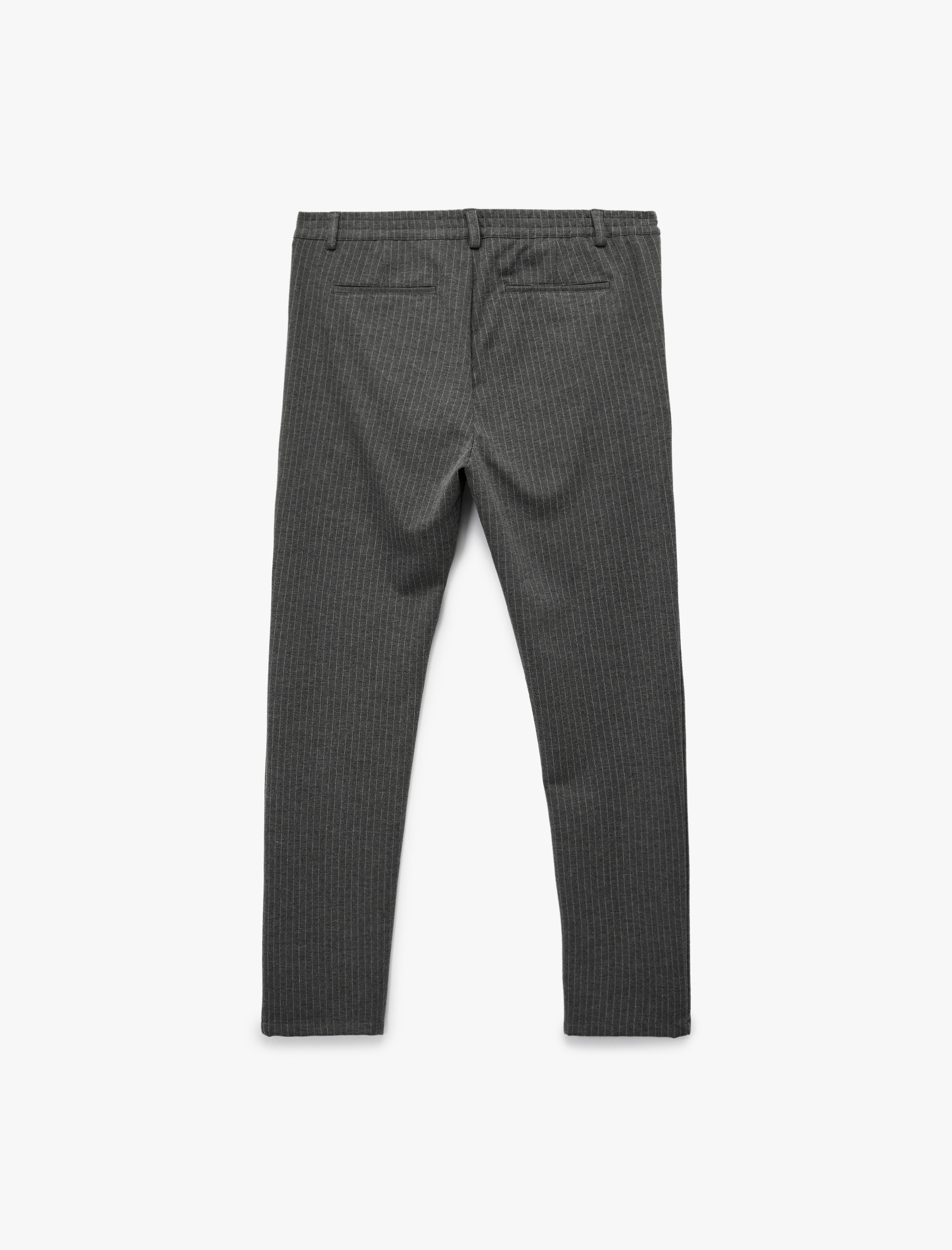   Viskon Karışımlı Cepli Regular Fit Çizgili Pileli Kumaş Pantolon