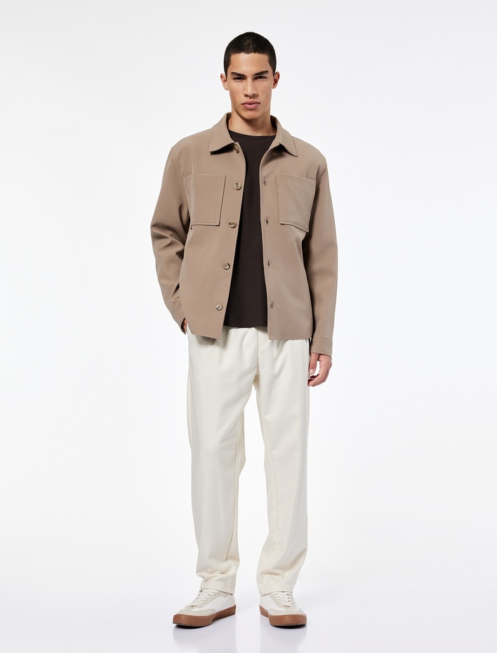  Uzun Kollu Cep Detaylı Düğmeli Gömlek Yaka Slim Fit Mevsimlik Ceket