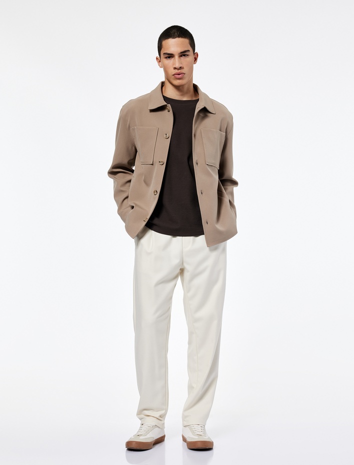  Cep Detaylı Viskon Karışımlı Beli Lastikli Kışlık Pantolon