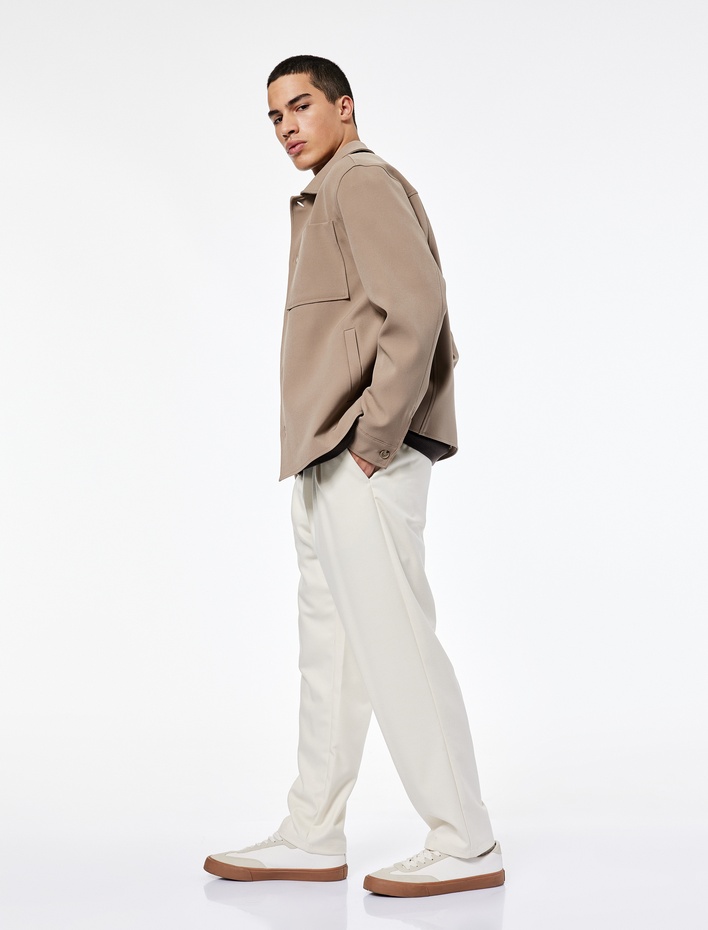  Cep Detaylı Viskon Karışımlı Beli Lastikli Kışlık Pantolon