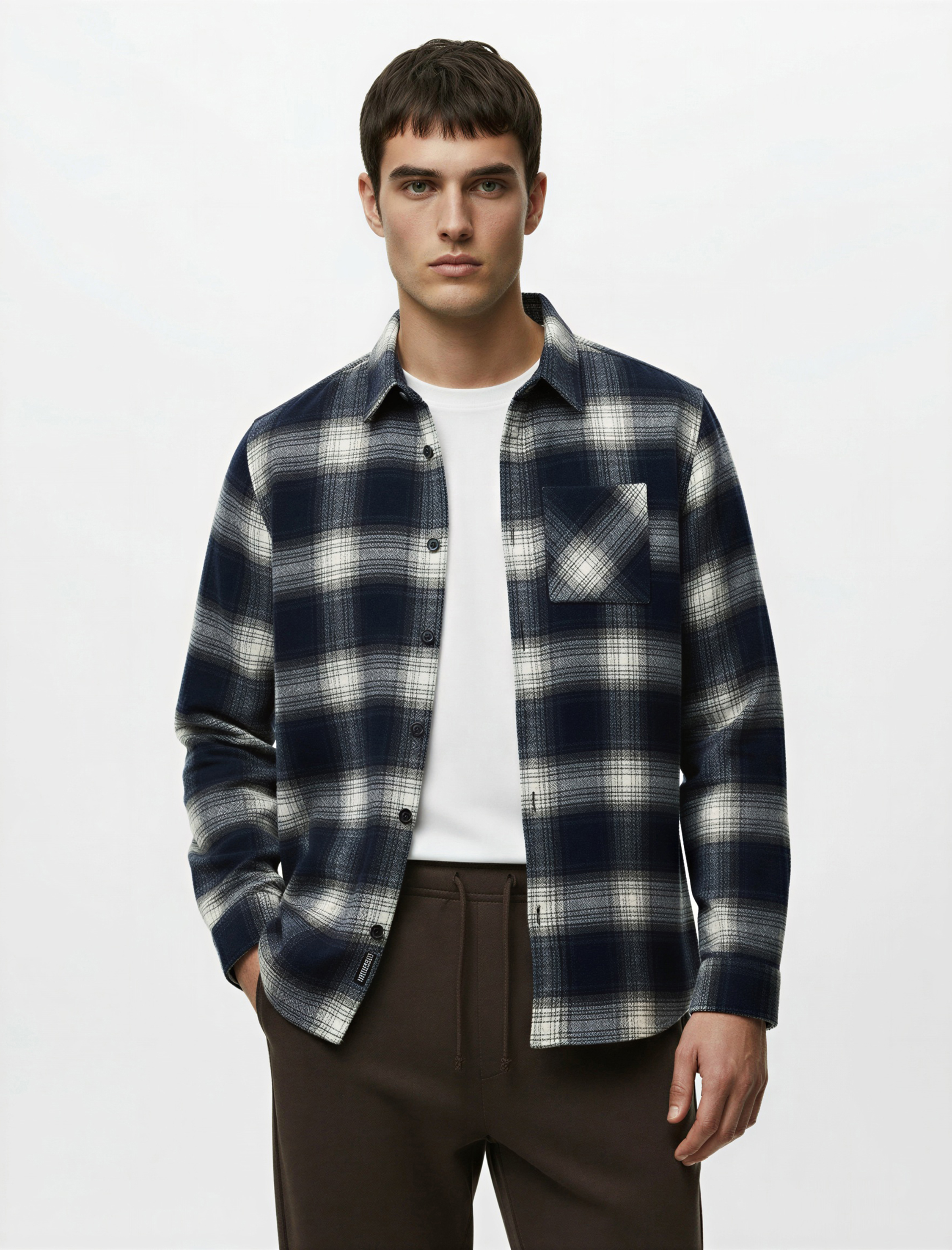   Regular Fit Uzun Kollu Cepli Klasik Yaka Oduncu Gömleği