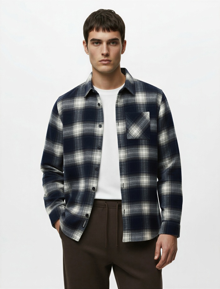  Regular Fit Uzun Kollu Cepli Klasik Yaka Oduncu Gömleği