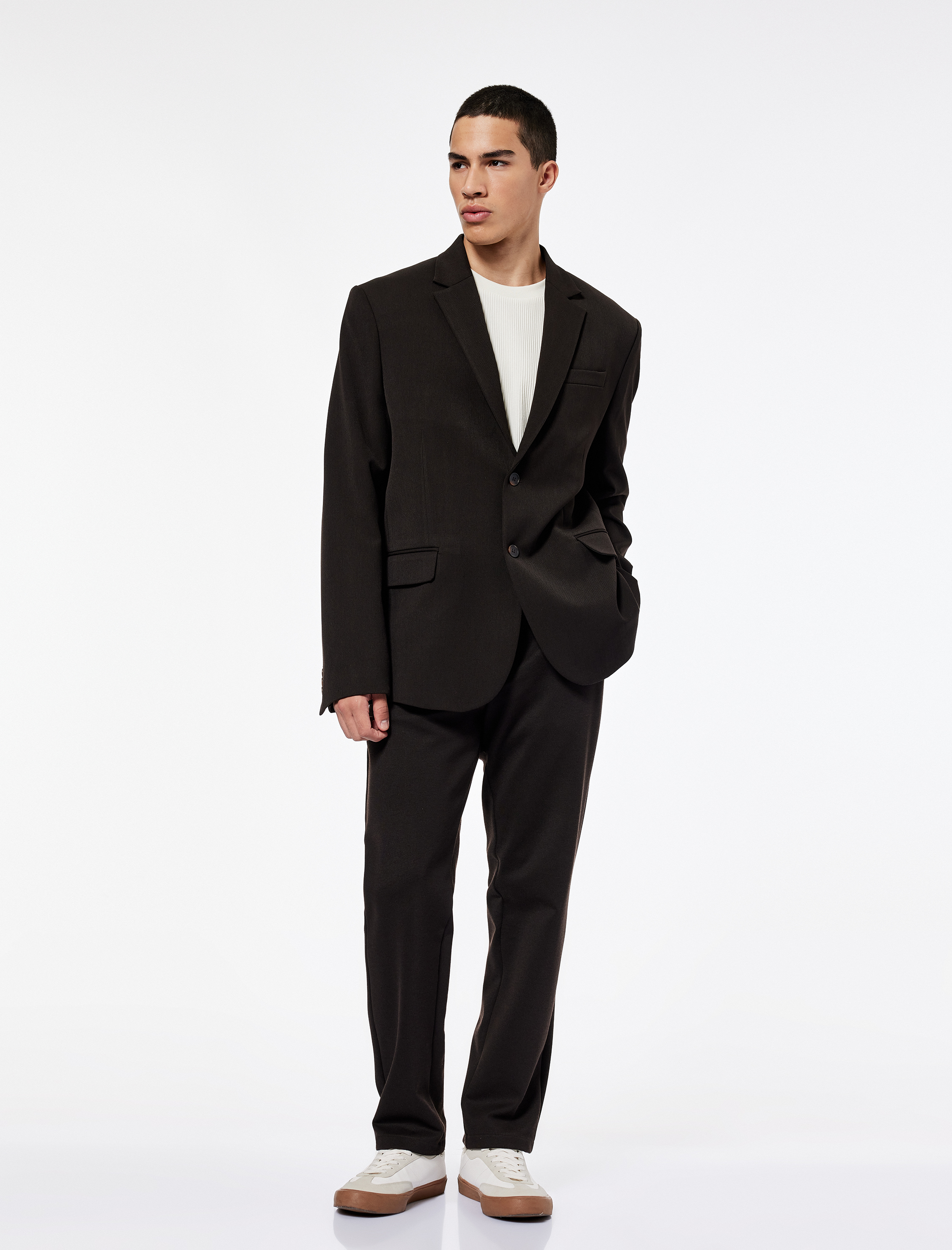   Regular Fit Viskon Karışımlı Kapaklı Cepli Uzun Kollu Mono Yaka Blazer Ceket