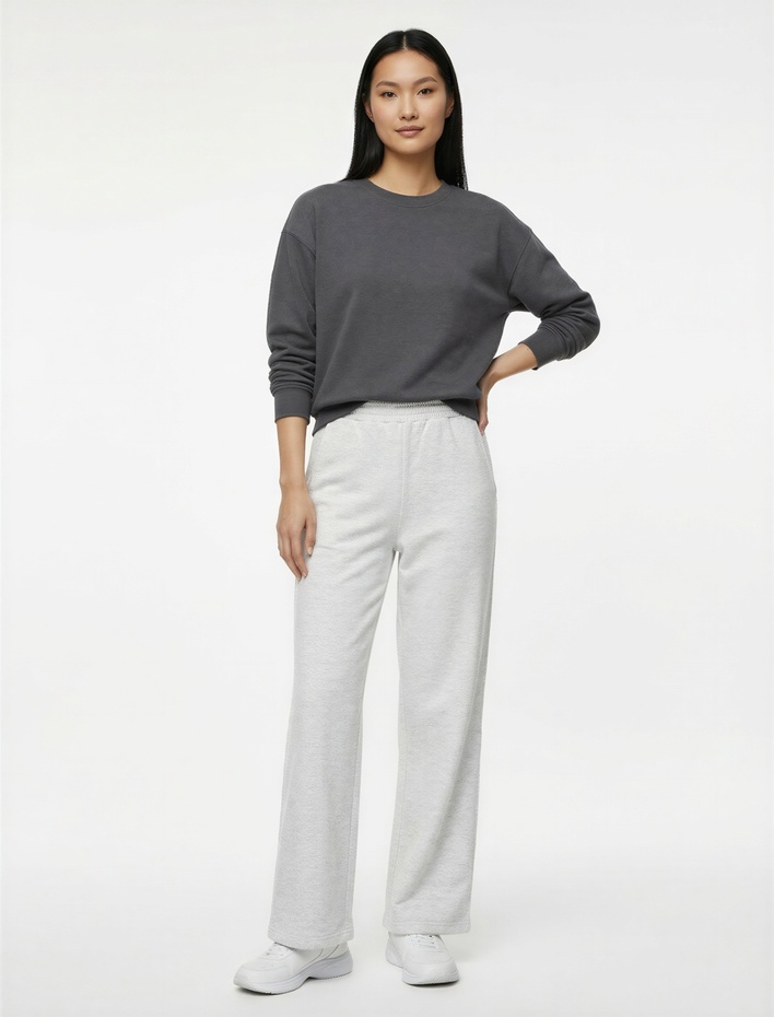  Rahat Kalıp Beli Lastikli Cep Detaylı Geniş Paça Eşofman Altı