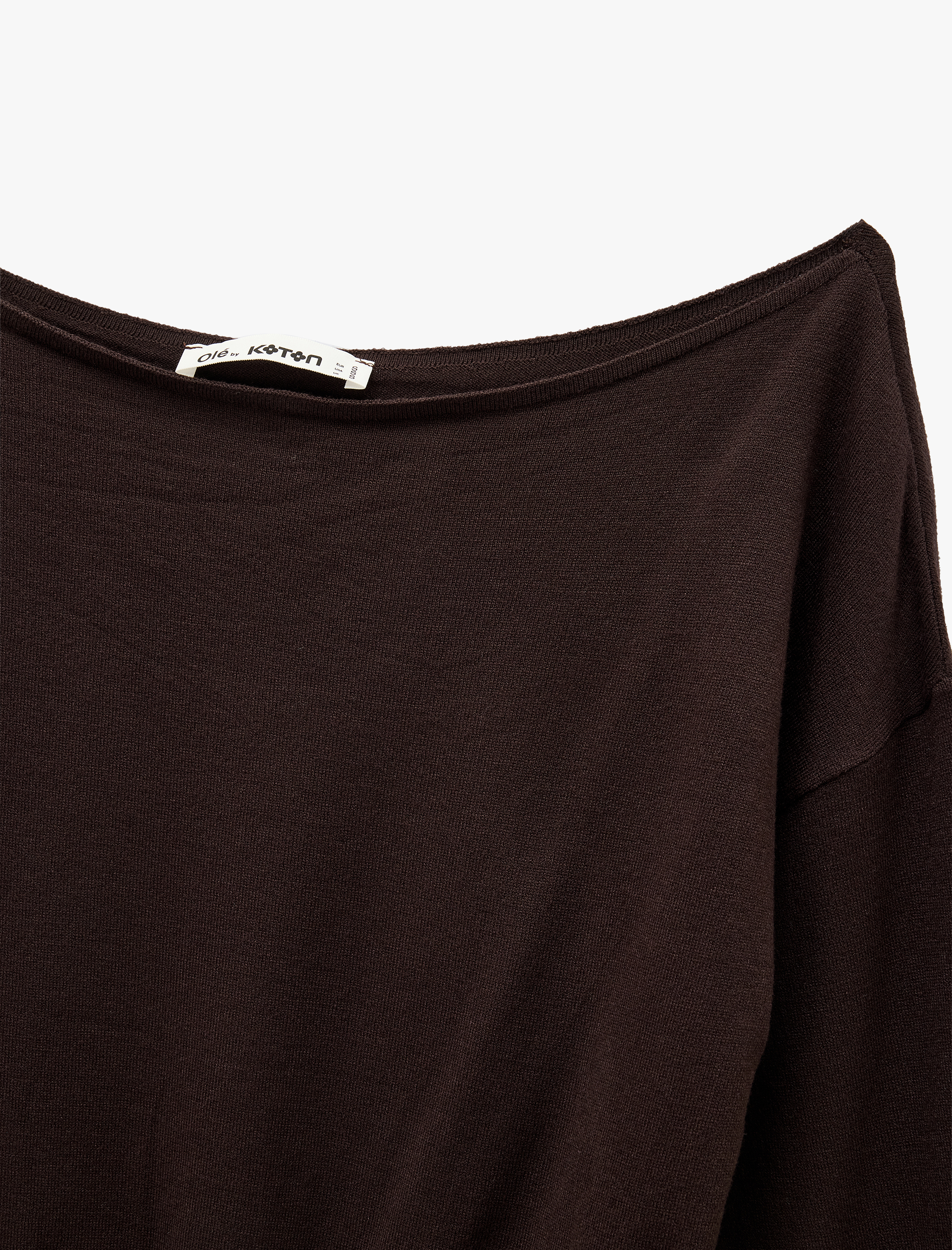   Uzun Kollu Viskon Karışımlı Kayık Yaka Triko Kazak