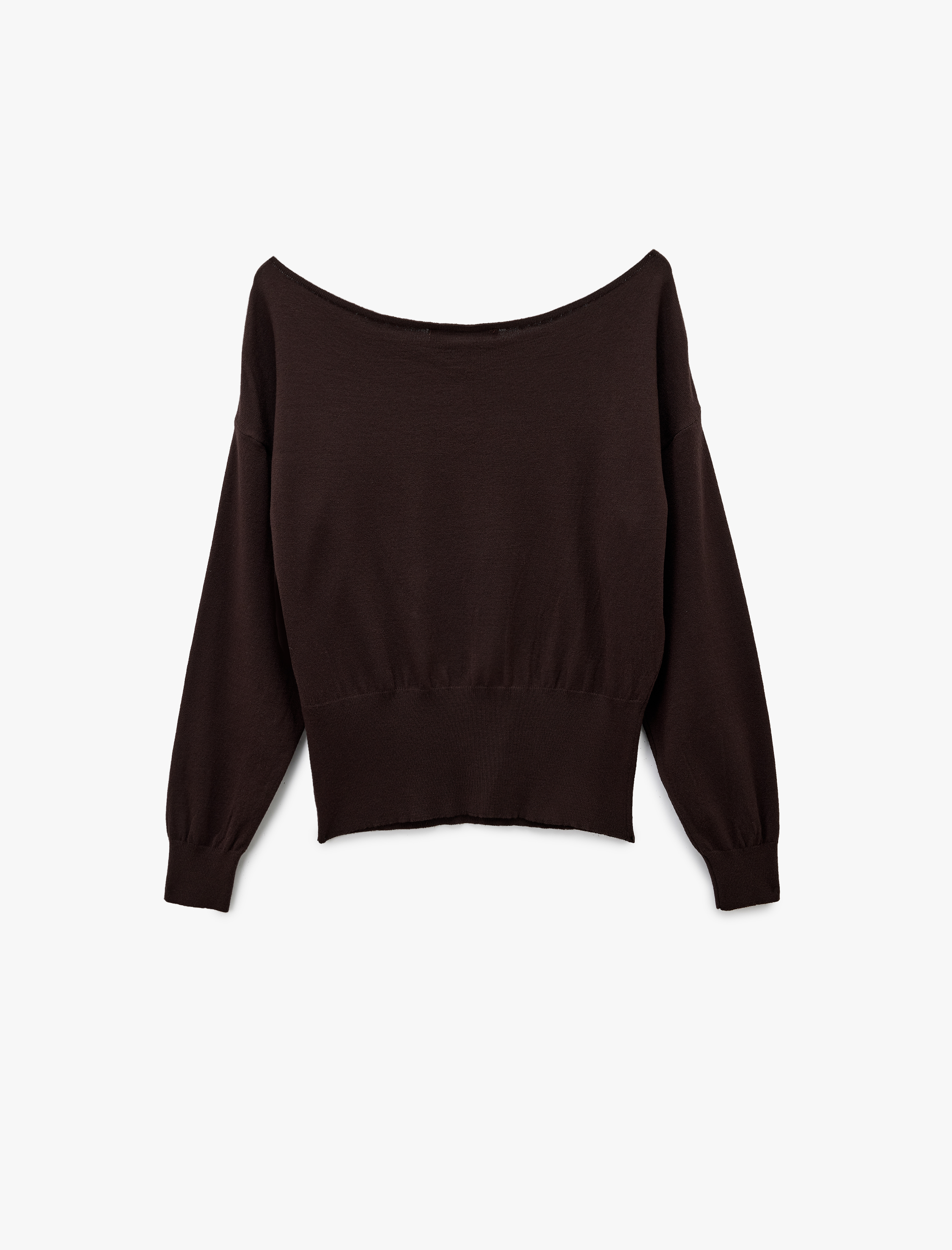   Uzun Kollu Viskon Karışımlı Kayık Yaka Triko Kazak