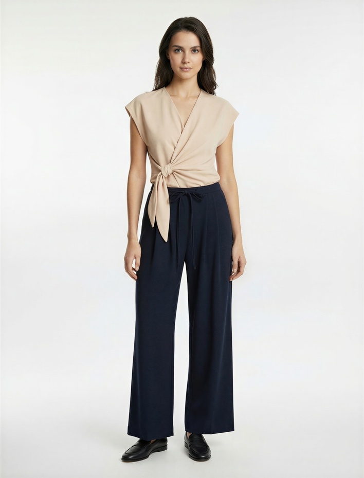  Beli Bağlamalı Cepli Geniş Paça Kumaş Baggy Pantolon