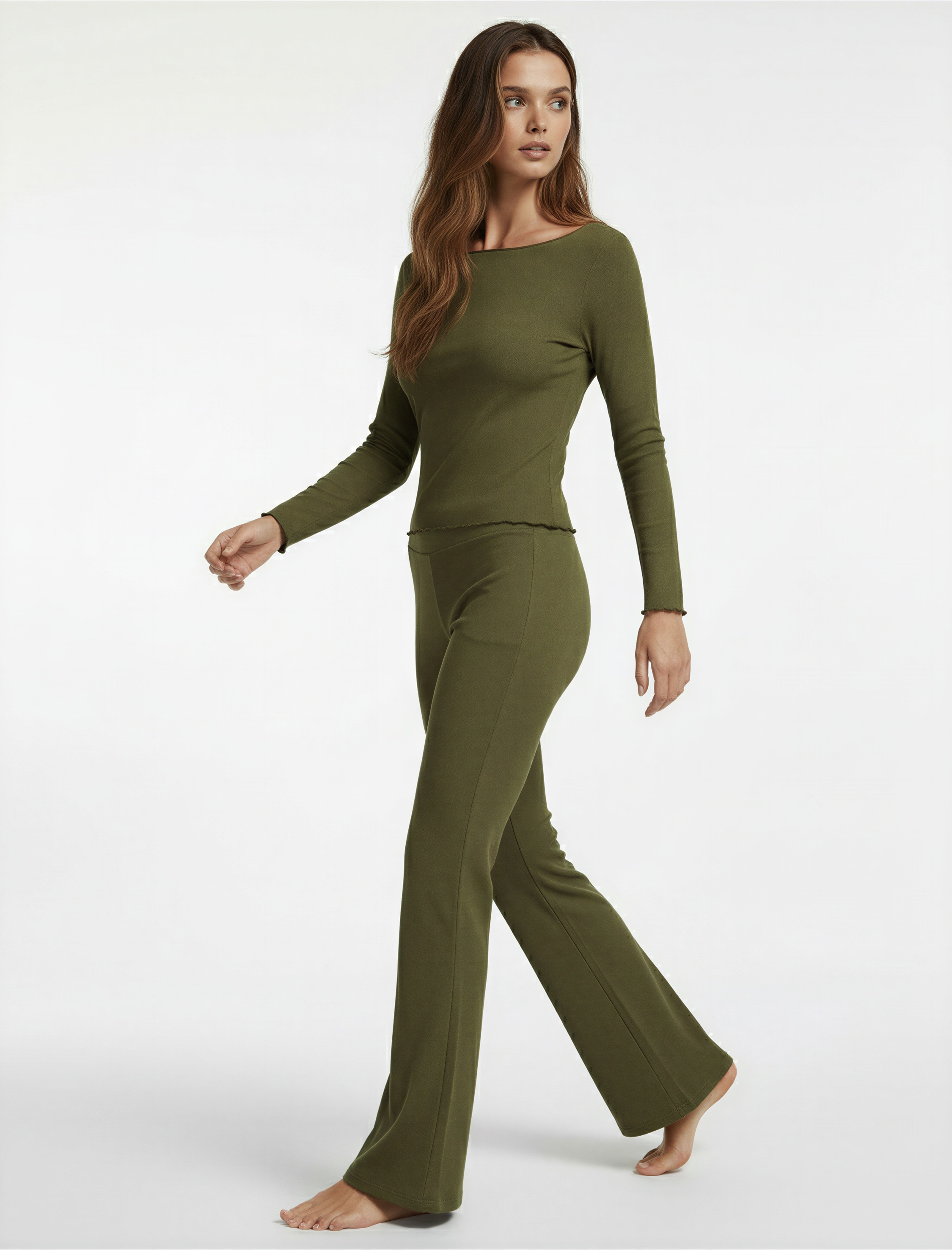   Rahat Kalıp Uzun Kollu U Yaka Viskon Pijama Üstü