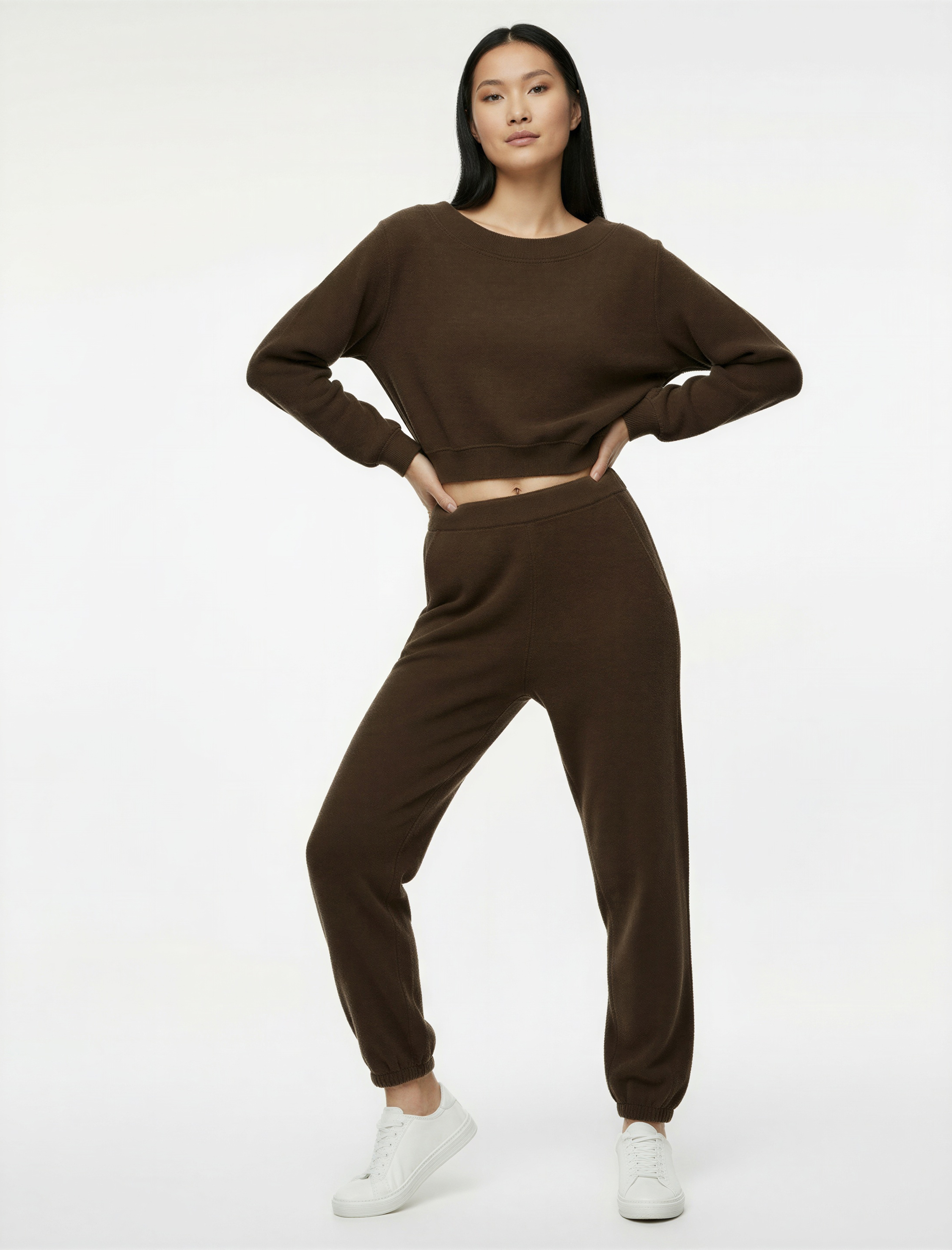   Viskon Karışımlı Kayık Yaka Omzu Açık Uzun Kollu Tişört