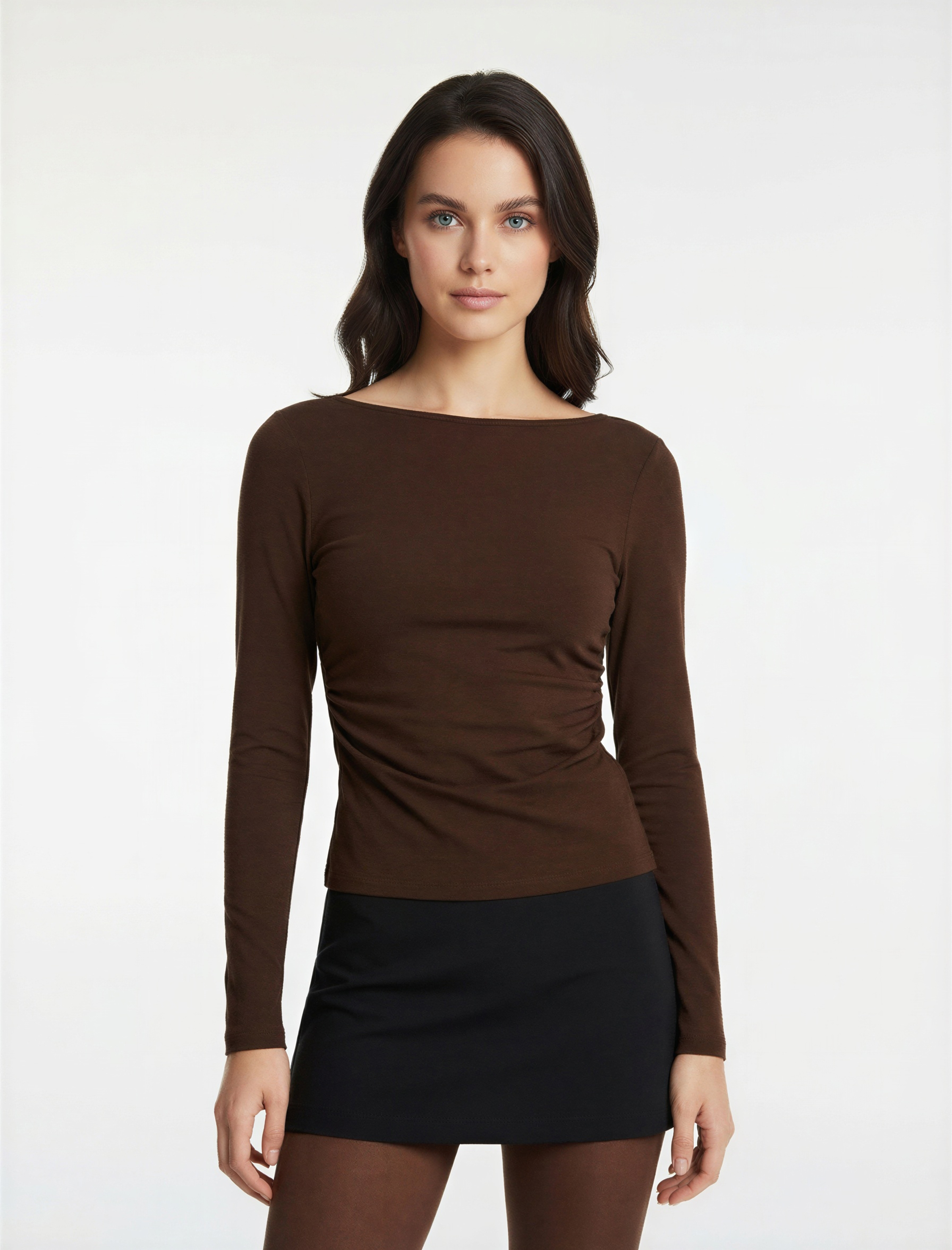   Pamuklu Slim Fit Geniş Yuvarlak Yaka Uzun Kollu Tişört