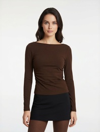 Pamuklu Slim Fit Geniş Yuvarlak Yaka Uzun Kollu Tişört