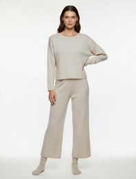 Bisiklet Yaka Rahat Kesim Uzun Kollu Pijama Üstü