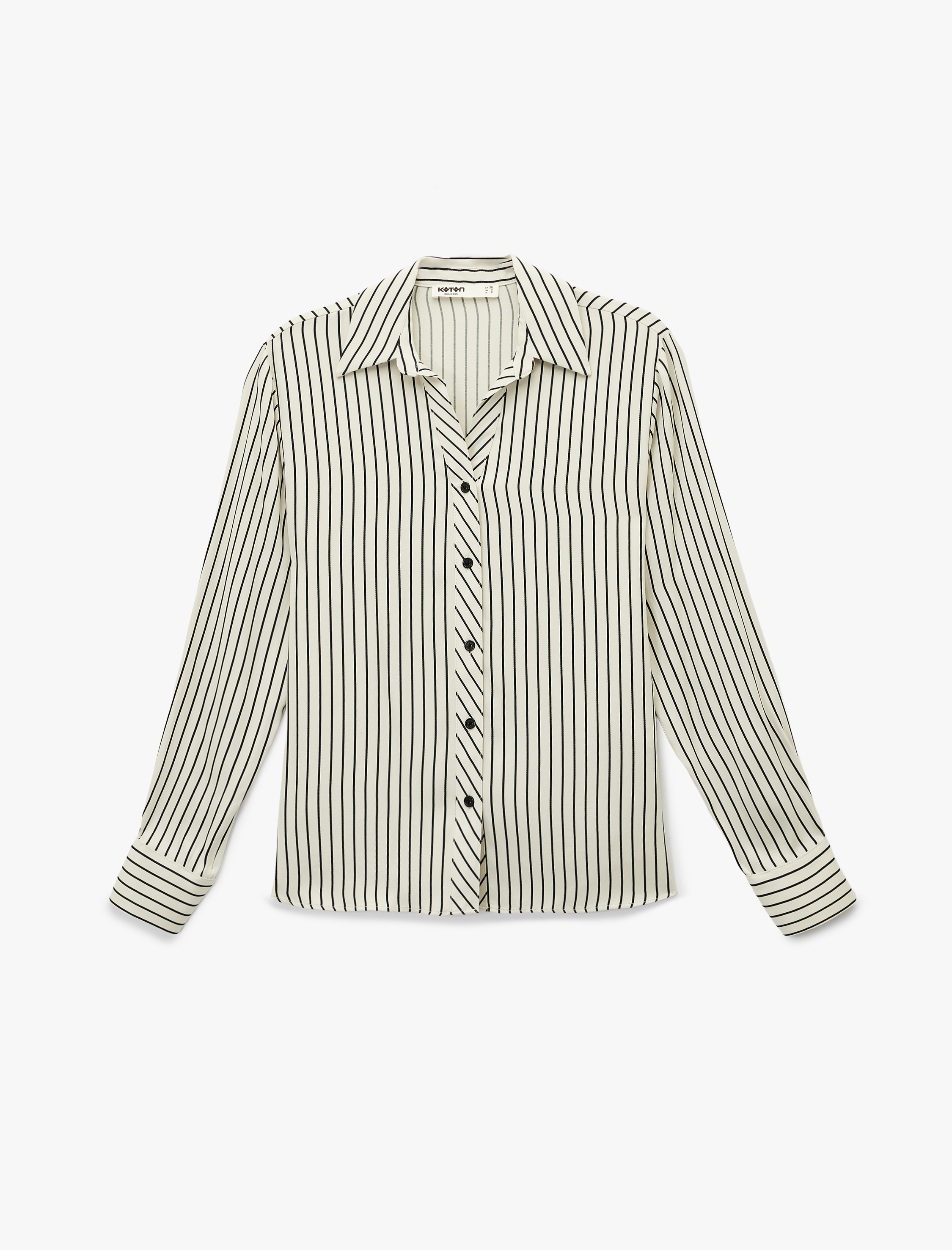   Uzun Kollu Klasik Yaka Düğmeli Viskon Çizgili Gömlek
