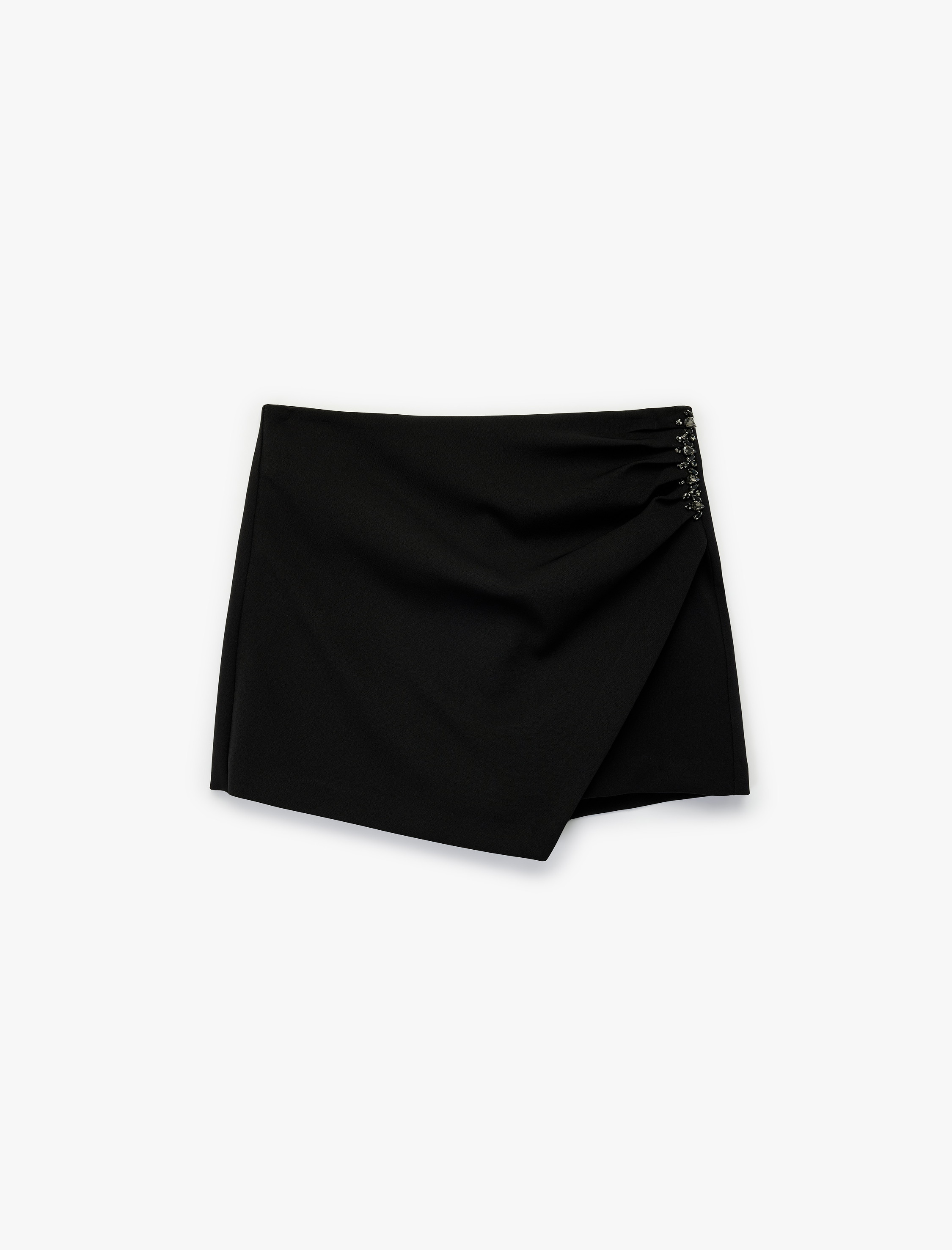   Drape Detaylı Kruvaze Mini Taşlı Şort Etek