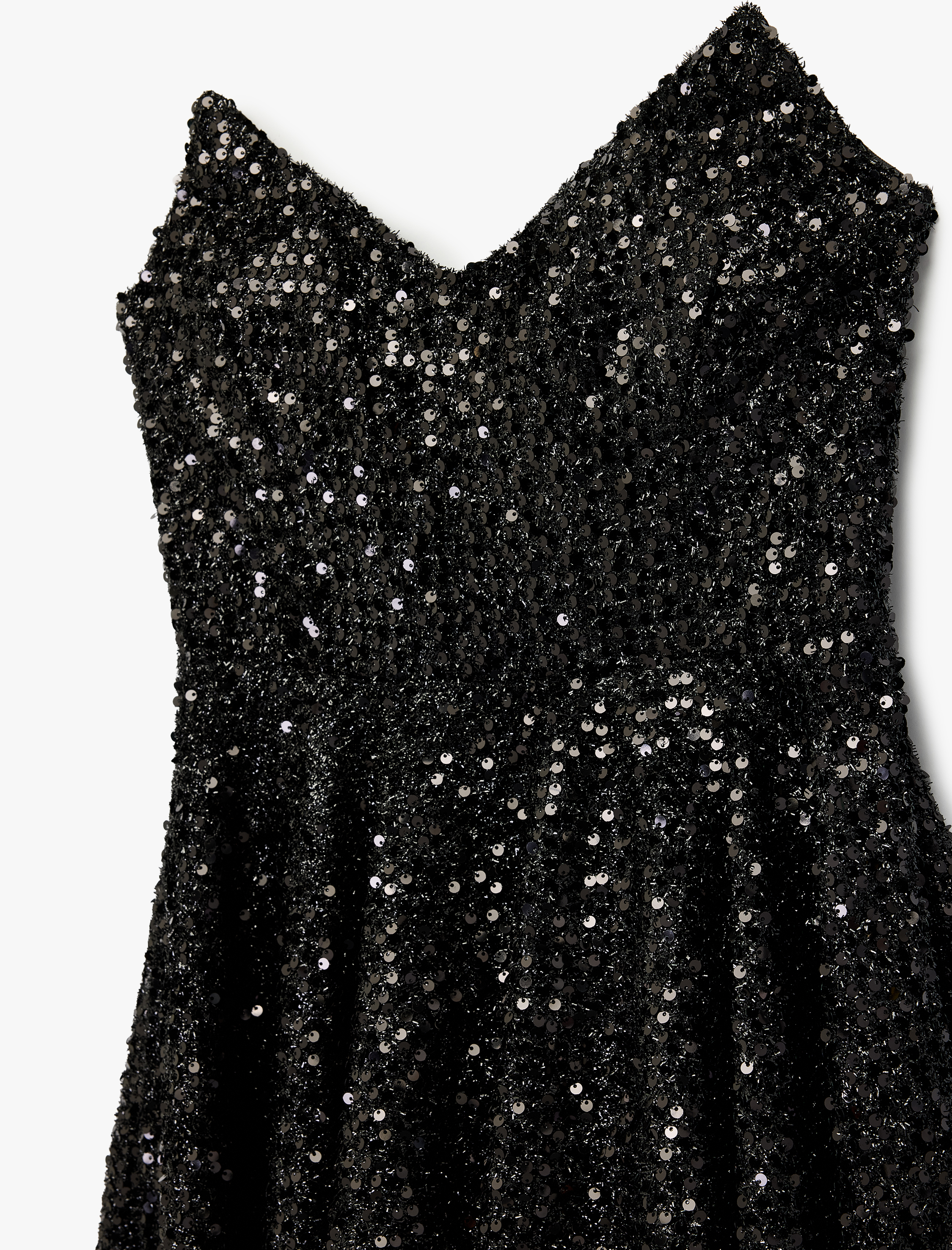   Kalp Yaka Straplez Volanlı Pullu Payetli Mini Abiye Elbise