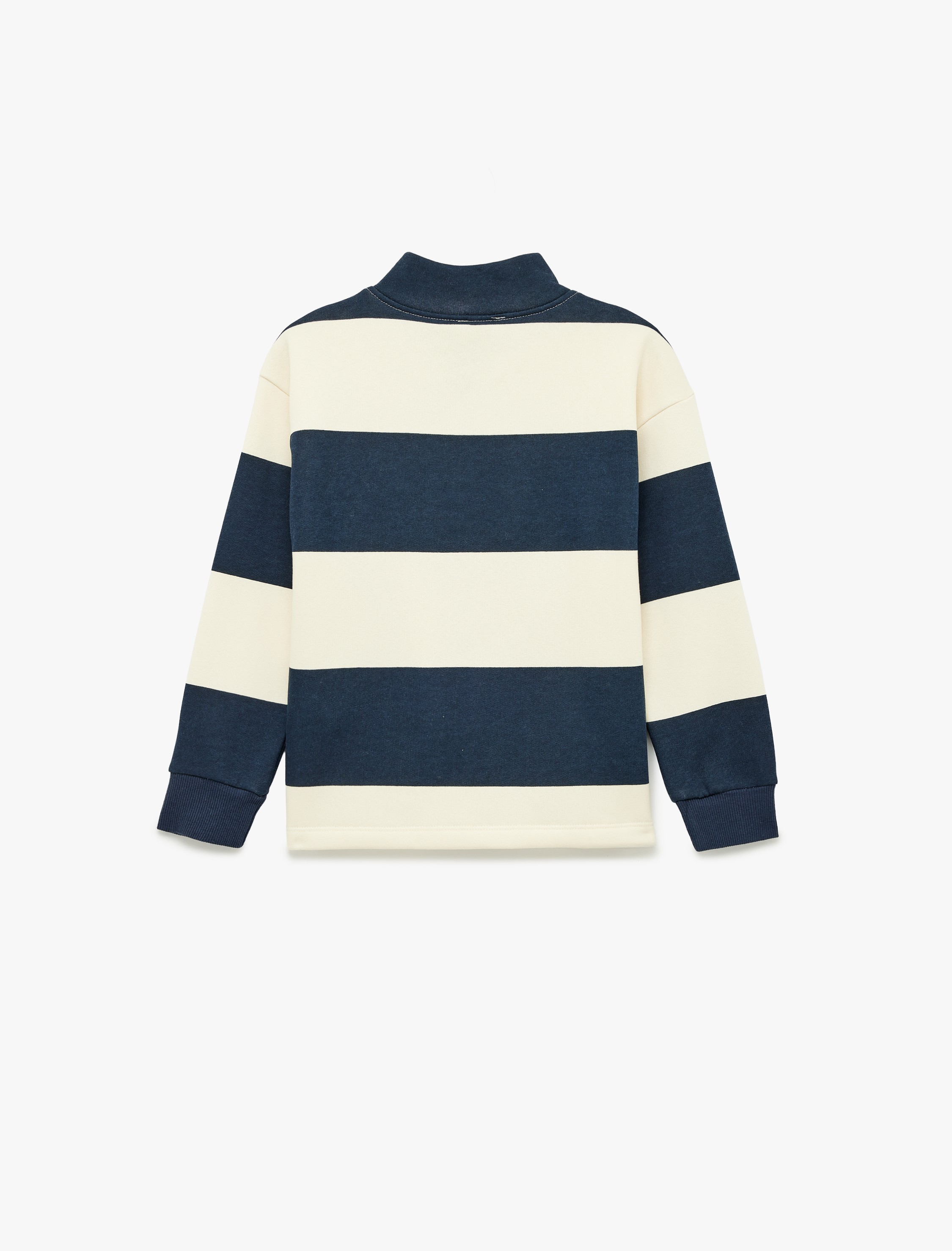  Erkek Çocuk Fermuar Detaylı Uzun Kollu Dik Yaka Çizgili Sweatshirt