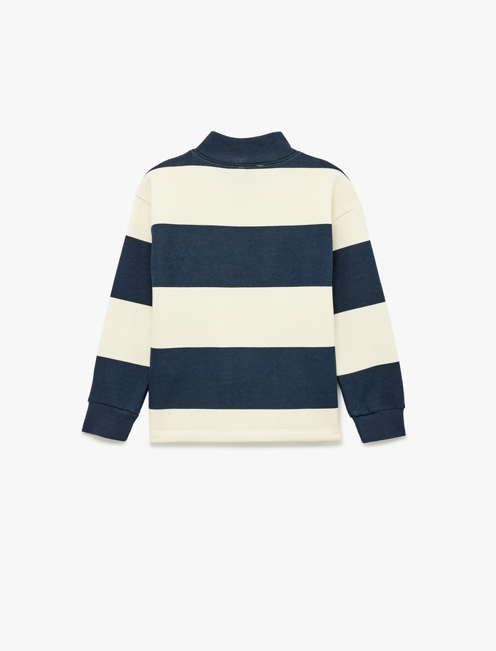 Erkek Çocuk Fermuar Detaylı Uzun Kollu Dik Yaka Çizgili Sweatshirt