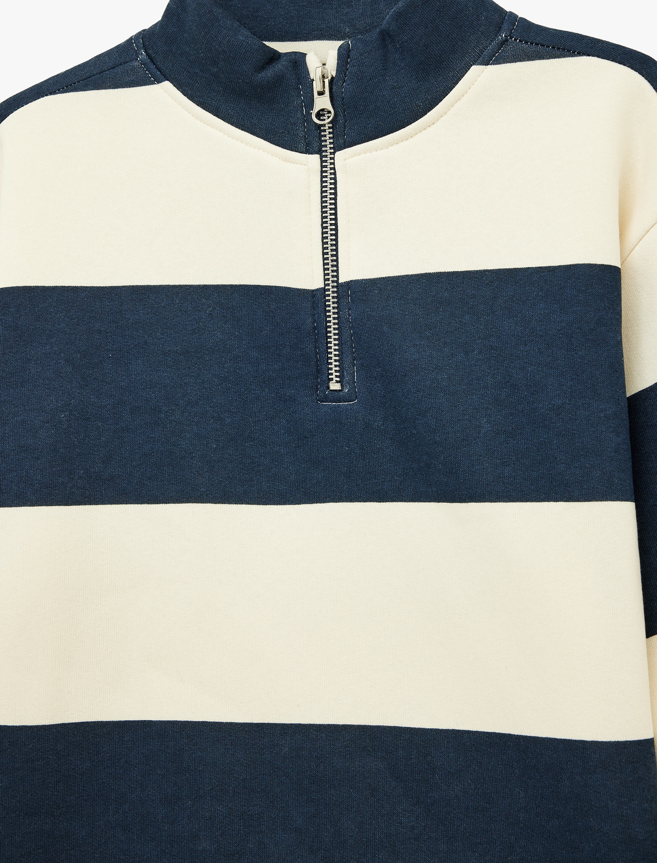  Erkek Çocuk Fermuar Detaylı Uzun Kollu Dik Yaka Çizgili Sweatshirt