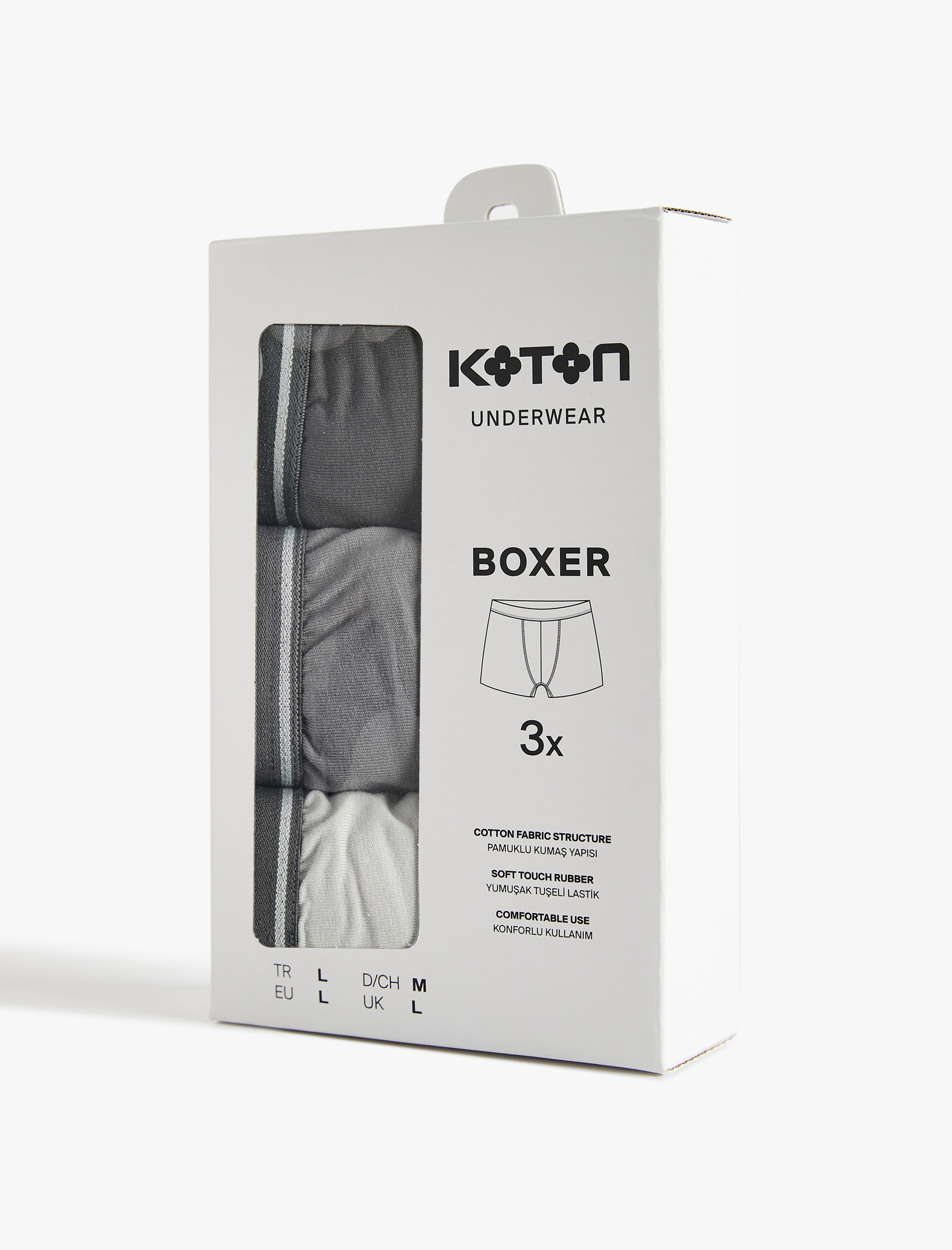   Pamuklu Bel Detaylı 3'lü Boxer Seti