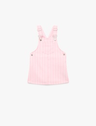 Pamuklu Kare Yaka Askılı Denim Jile Elbise