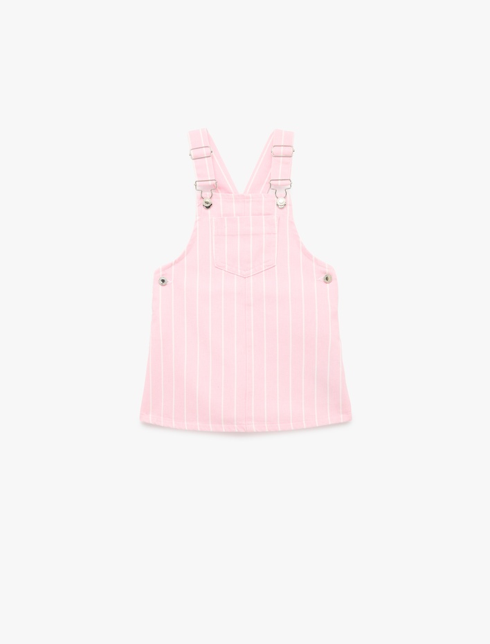 Kız Bebek Pamuklu Kare Yaka Askılı Denim Jile Elbise