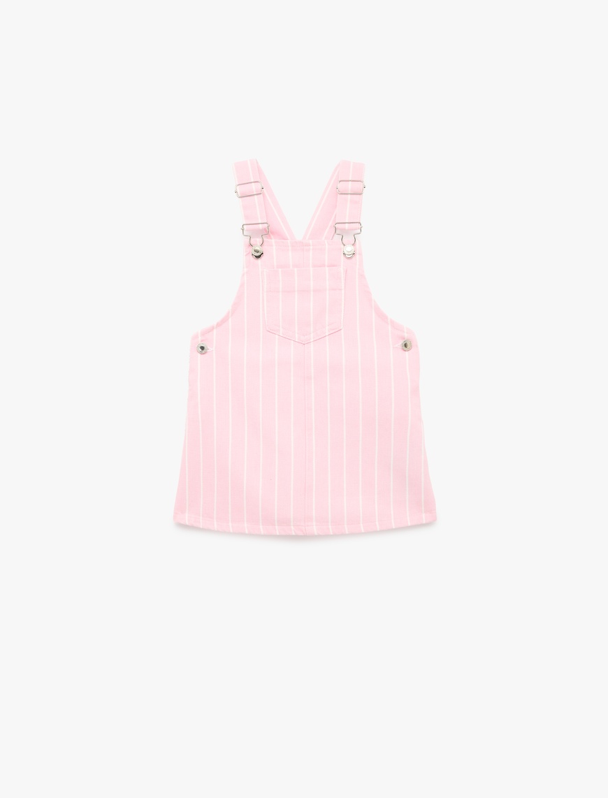 Koton Kız Bebek Pamuklu Kare Yaka Askılı Denim Jile Elbise