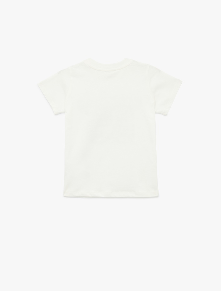 Kız Çocuk Pamuklu Kısa Kollu Bisiklet Yaka Baskılı Tişört