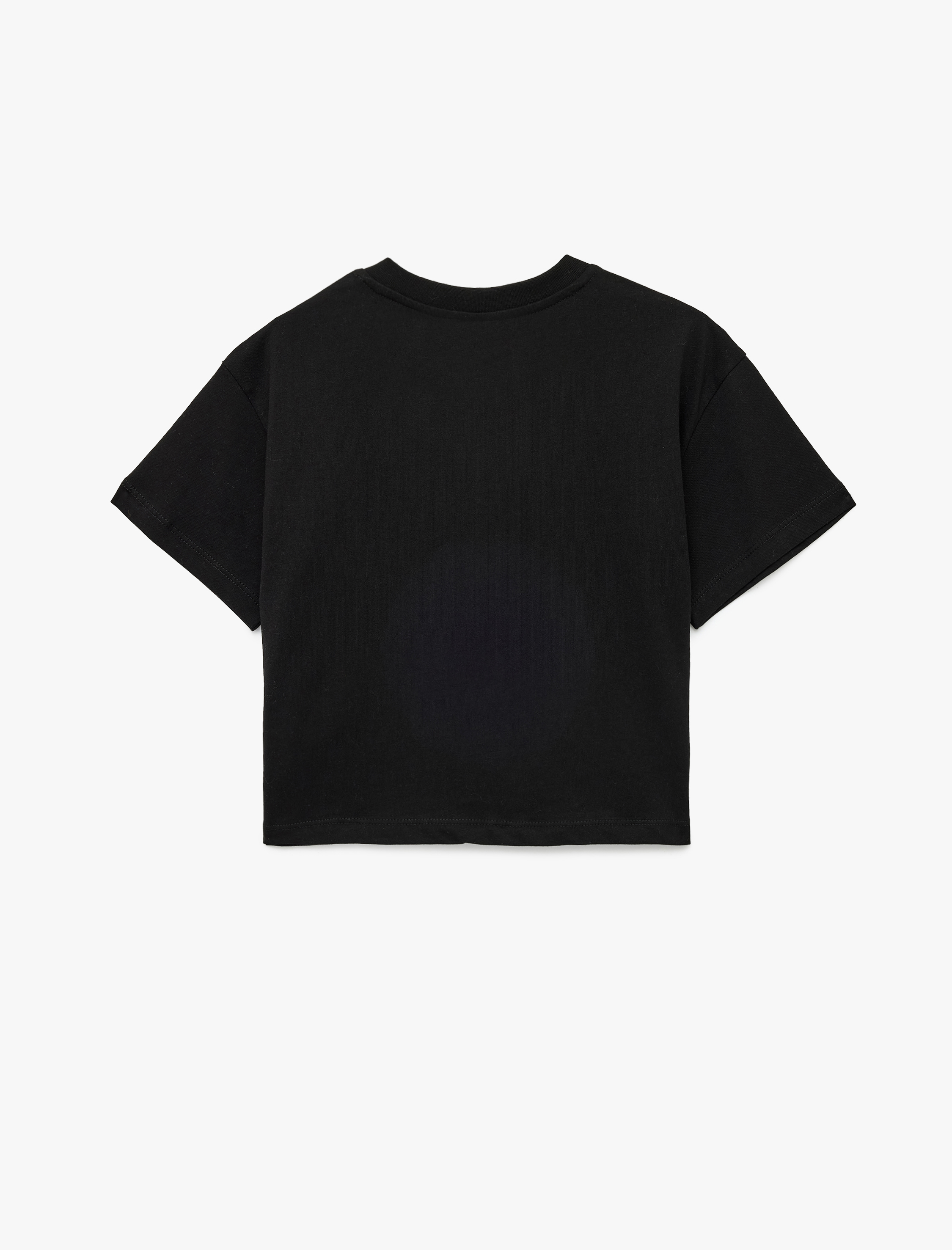  Kız Çocuk Kurdele Detaylı Pamuklu Kısa Kollu Bisiklet Yaka Tişört