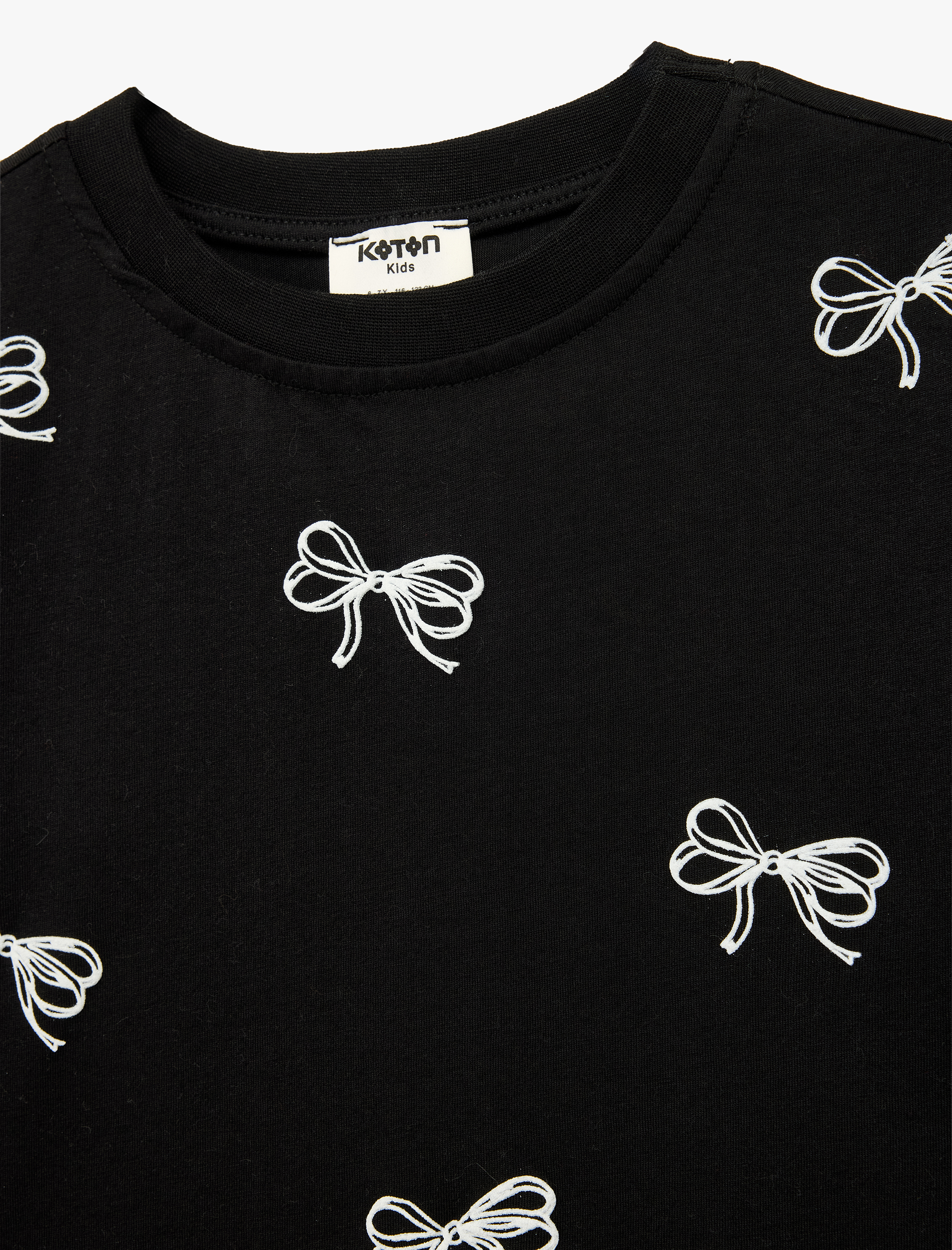  Kız Çocuk Kurdele Detaylı Pamuklu Kısa Kollu Bisiklet Yaka Tişört