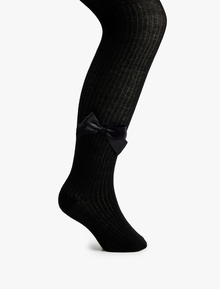 Kız Çocuk Fiyonk Detaylı Dokulu PamukluKülotlu Çorap