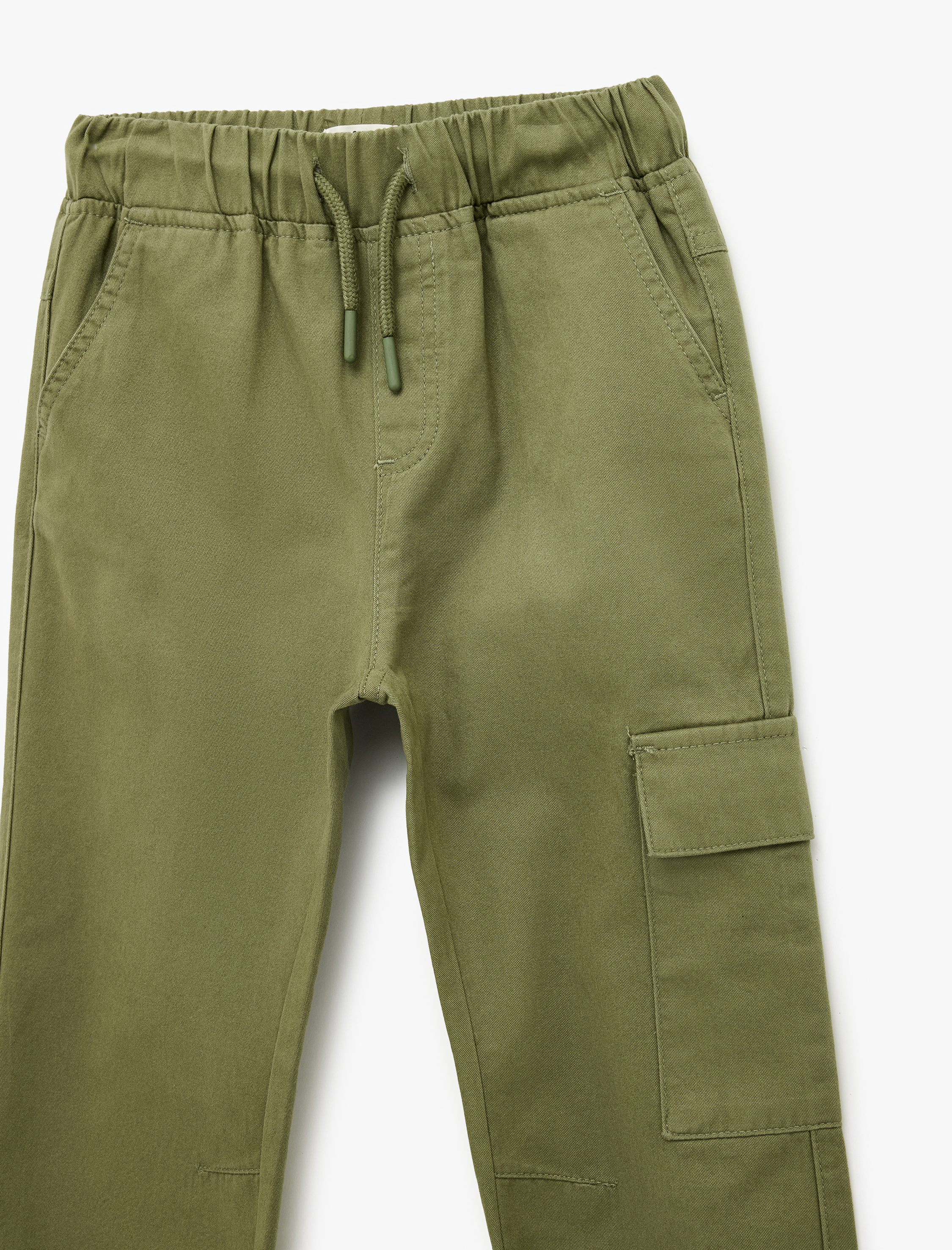  Erkek Çocuk Pamuklu Beli Bağcıklı Kargo Cepli Jogger Pantolon