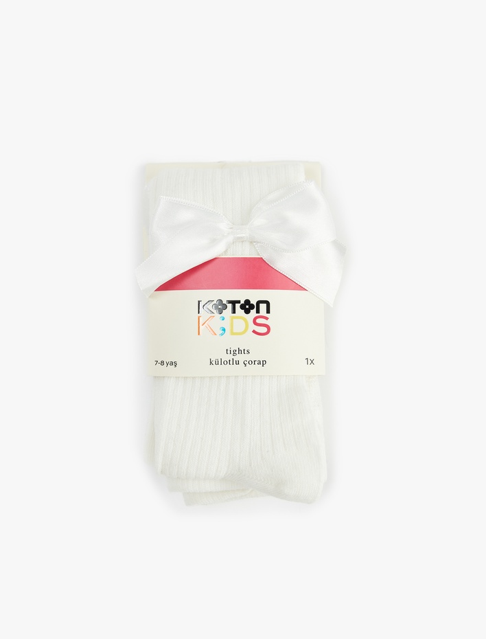 Kız Çocuk Fiyonk Detaylı Dokulu PamukluKülotlu Çorap