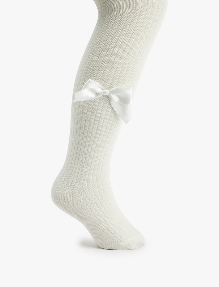 Kız Çocuk Fiyonk Detaylı Dokulu PamukluKülotlu Çorap