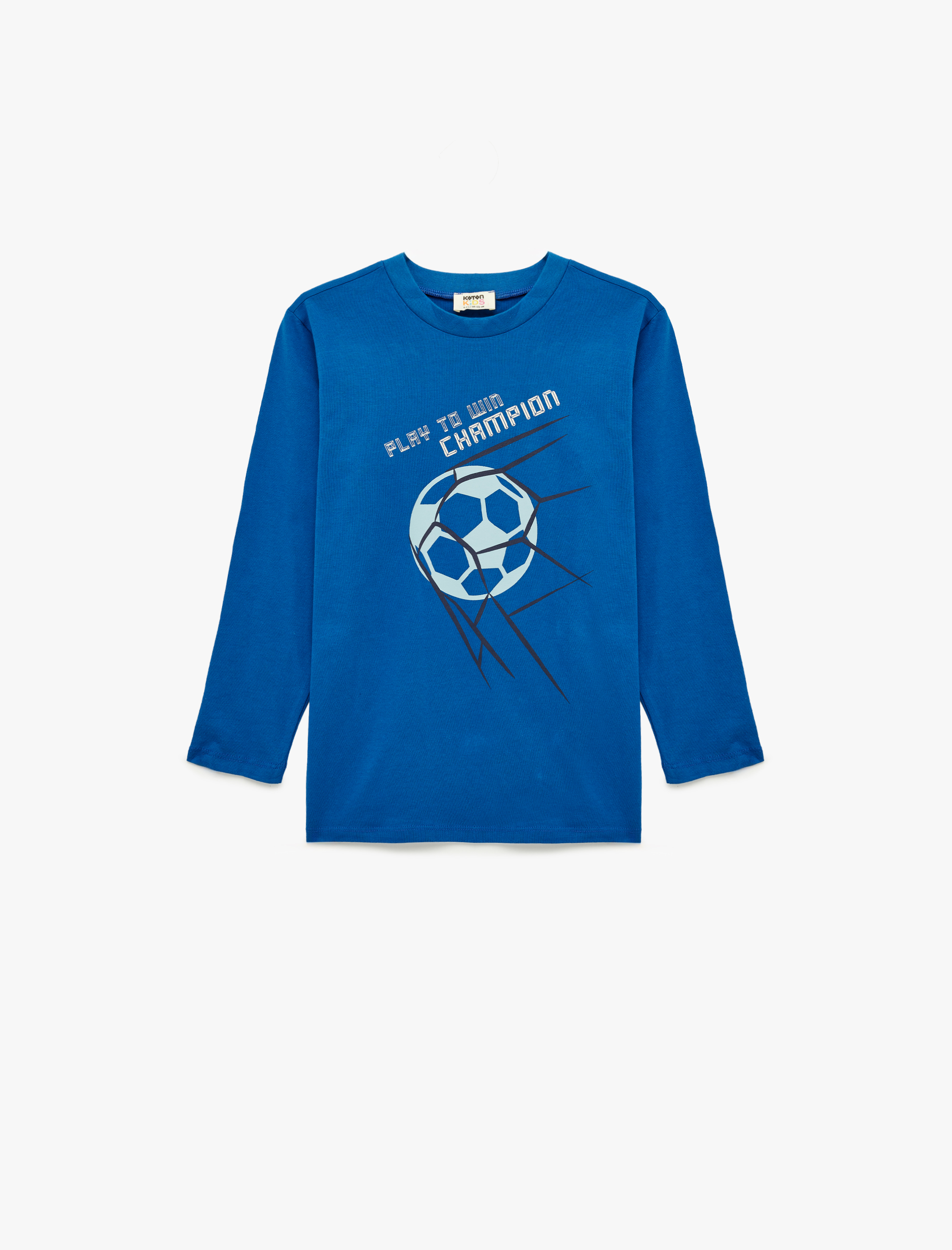  Erkek Çocuk Pamuklu Uzun Kollu Bisiklet Yaka Futbol Baskılı Tişört