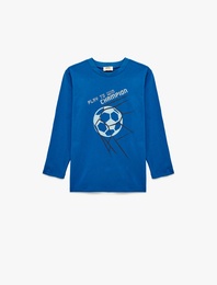 Pamuklu Uzun Kollu Bisiklet Yaka Futbol Baskılı Tişört