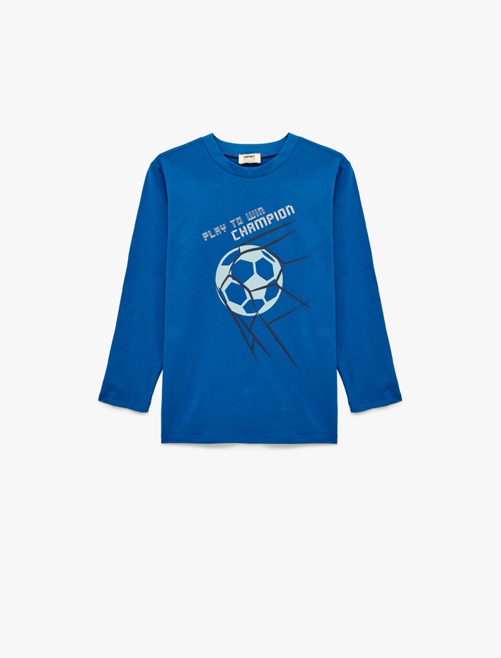 Erkek Çocuk Pamuklu Uzun Kollu Bisiklet Yaka Futbol Baskılı Tişört