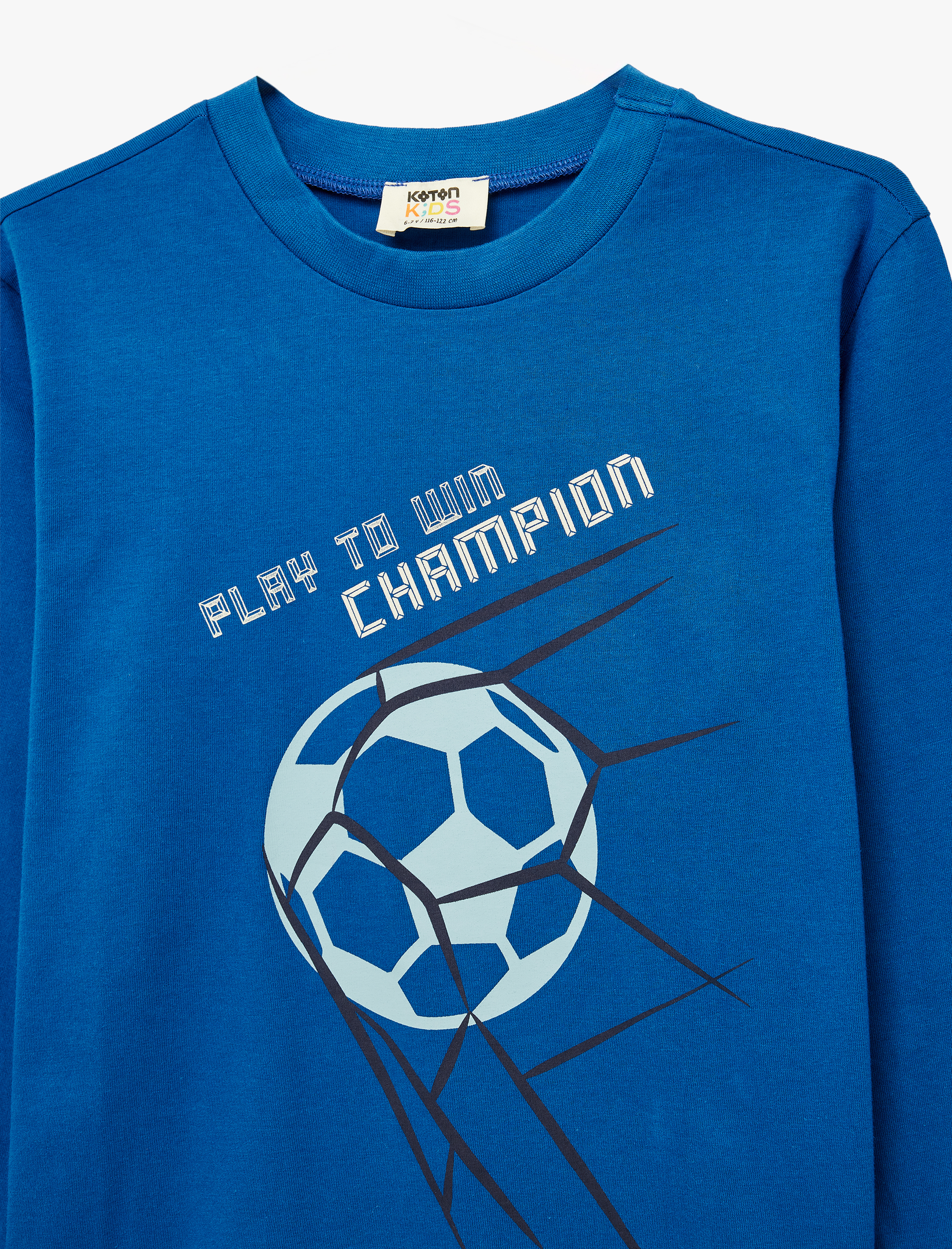  Erkek Çocuk Pamuklu Uzun Kollu Bisiklet Yaka Futbol Baskılı Tişört