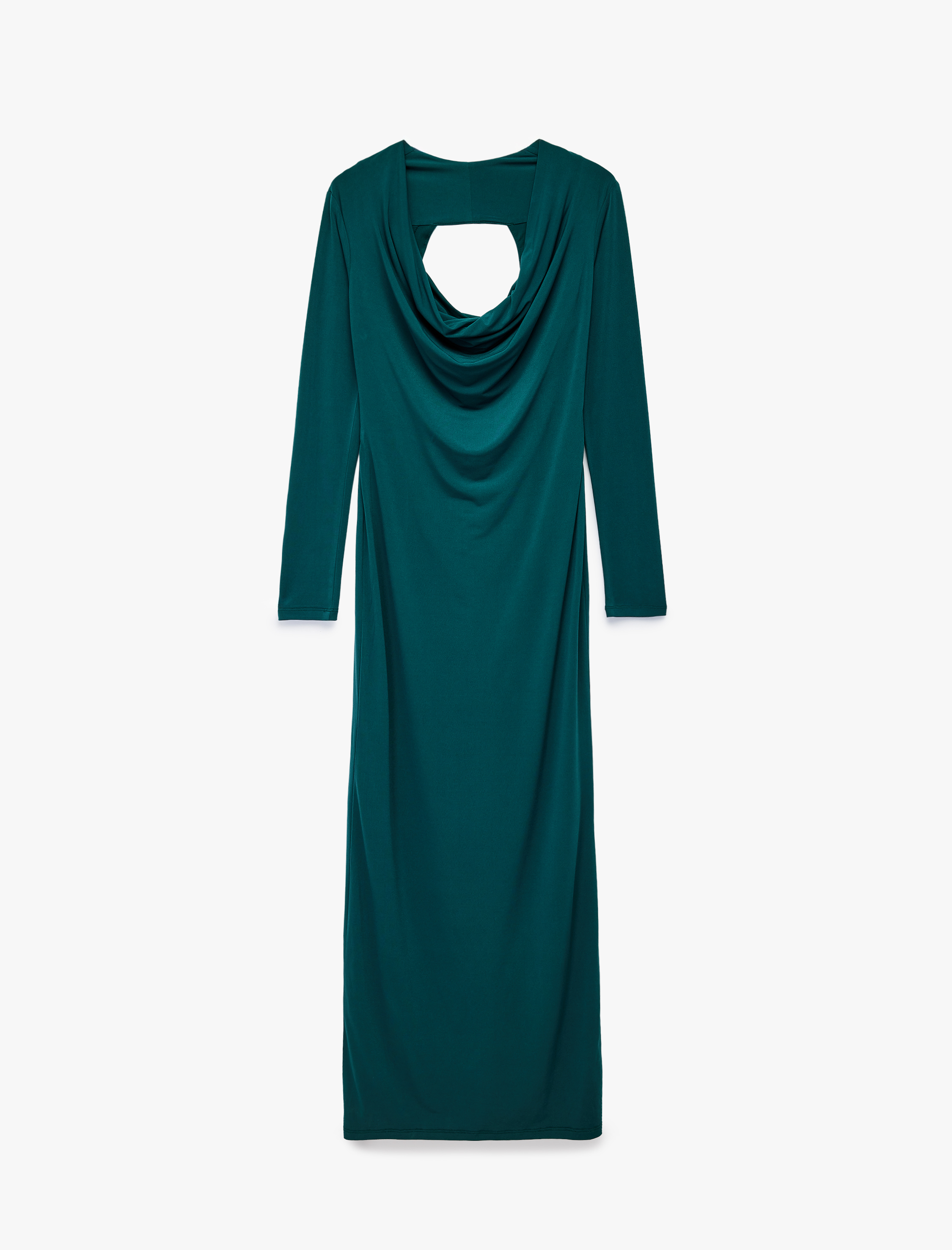   Koton X Sibil Çetinkaya - Uzun Kollu Degaje Yaka Sırtı Pencere Detaylı Uzun Abiye Elbise