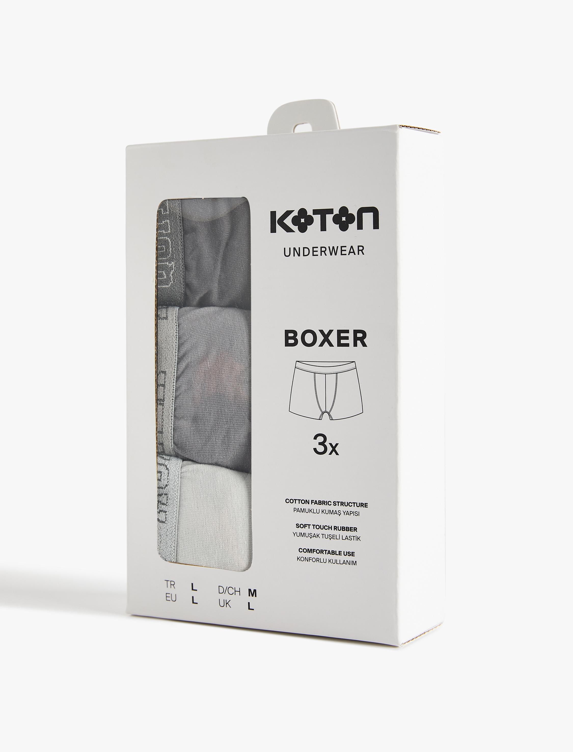   Baskılı Bel Detaylı Pamuklu 3'lü Boxer Seti